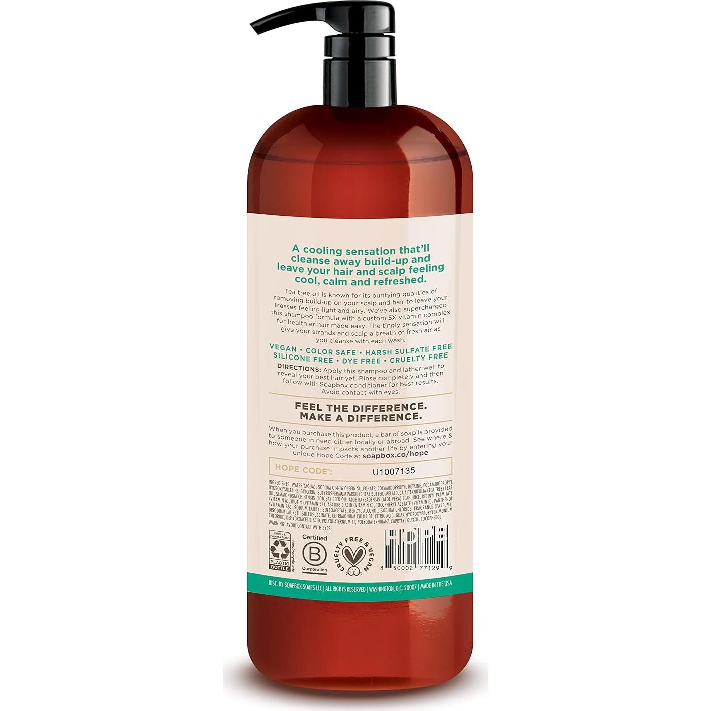 Champú vegano Soapbox árbol de té 3 botellas 1000 ml