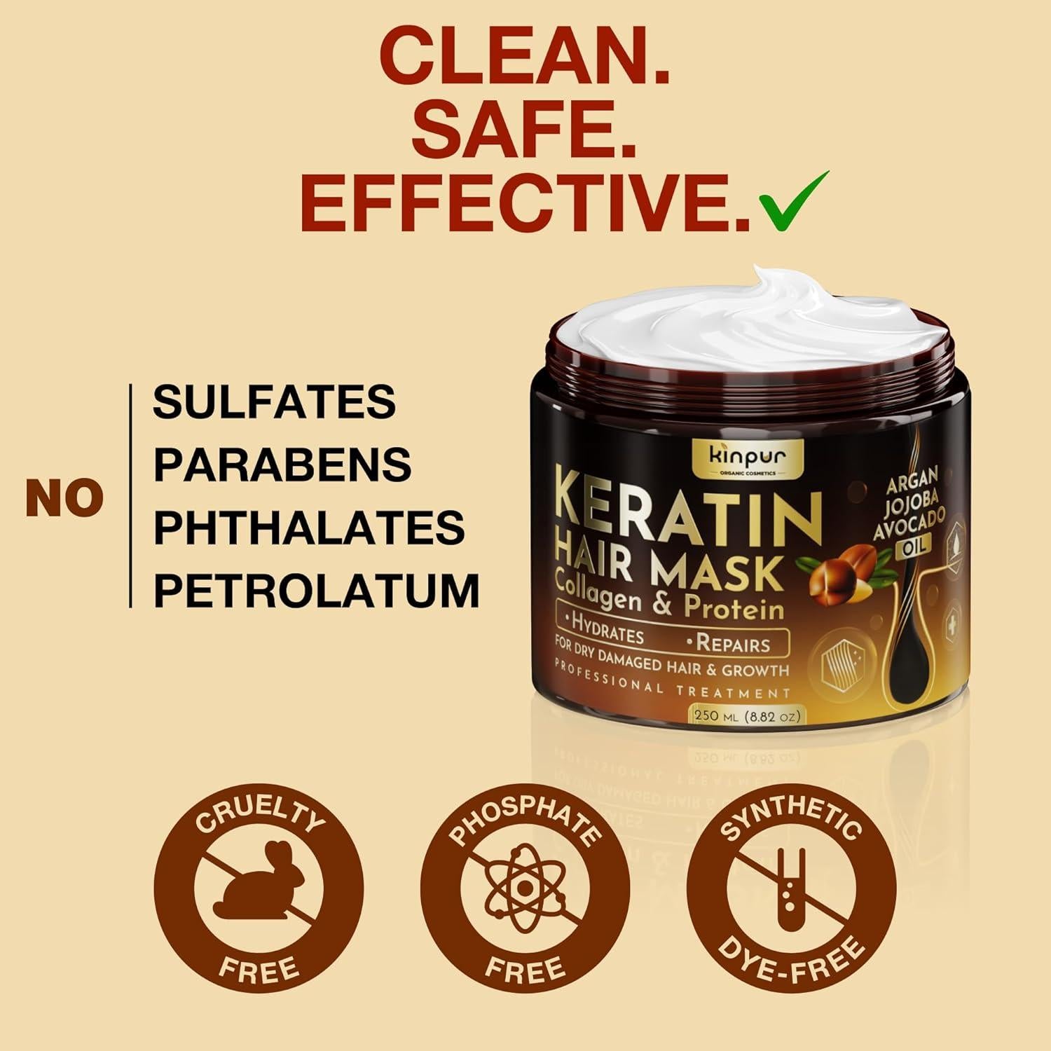 Mascarilla Hidratante para Cabello Dañado Kinpur 300g - Queratina y Colágeno