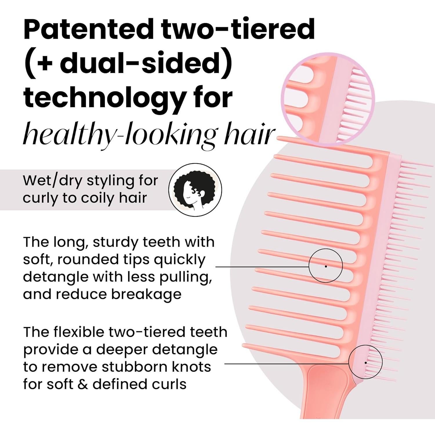 Peine Dientes Anchos Tangle Teezer Durazno para Cabello Rizado