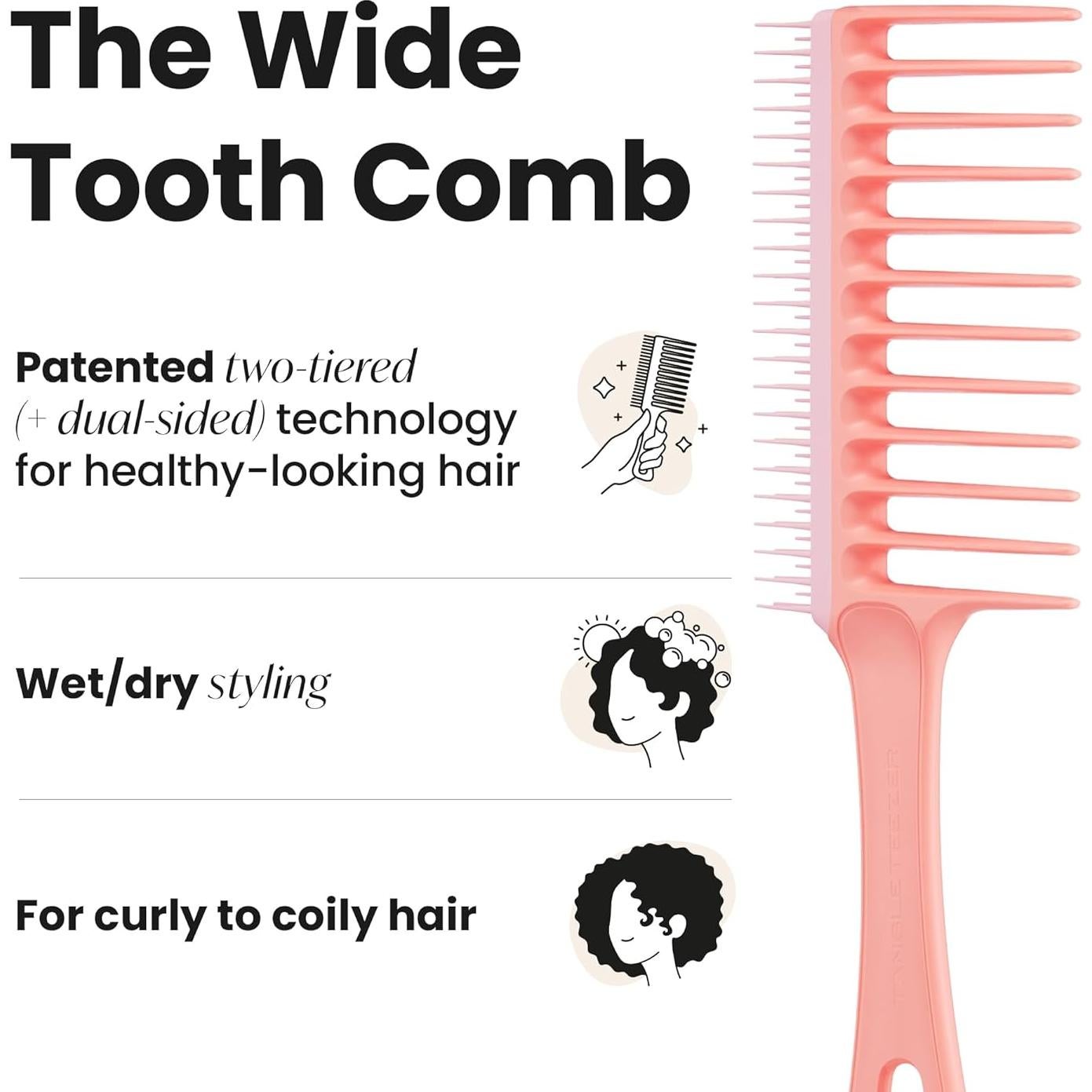 Peine Dientes Anchos Tangle Teezer Durazno para Cabello Rizado