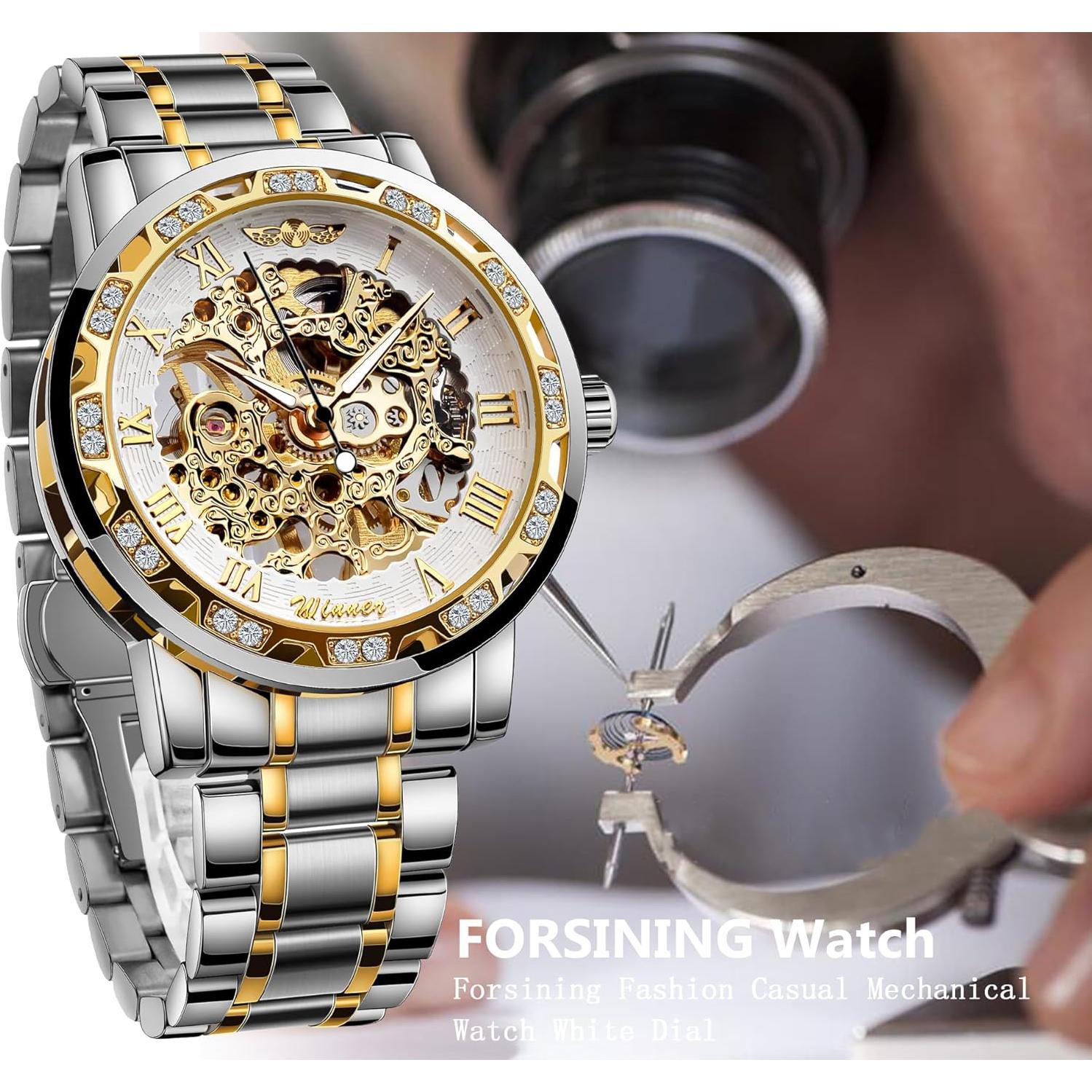 Reloj Esqueleto Mecánico Retro Winner con Diamantes 17,7x12cm