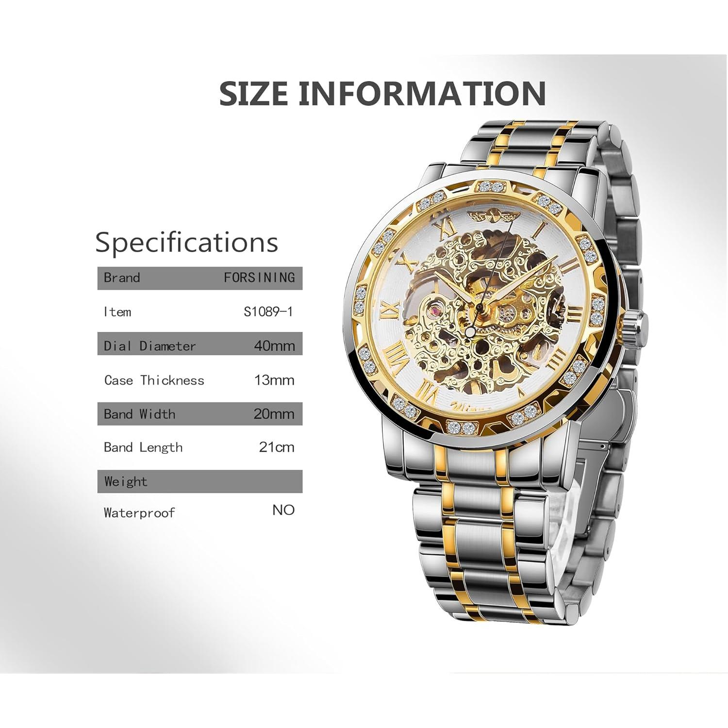 Reloj Esqueleto Mecánico Retro Winner con Diamantes 17,7x12cm