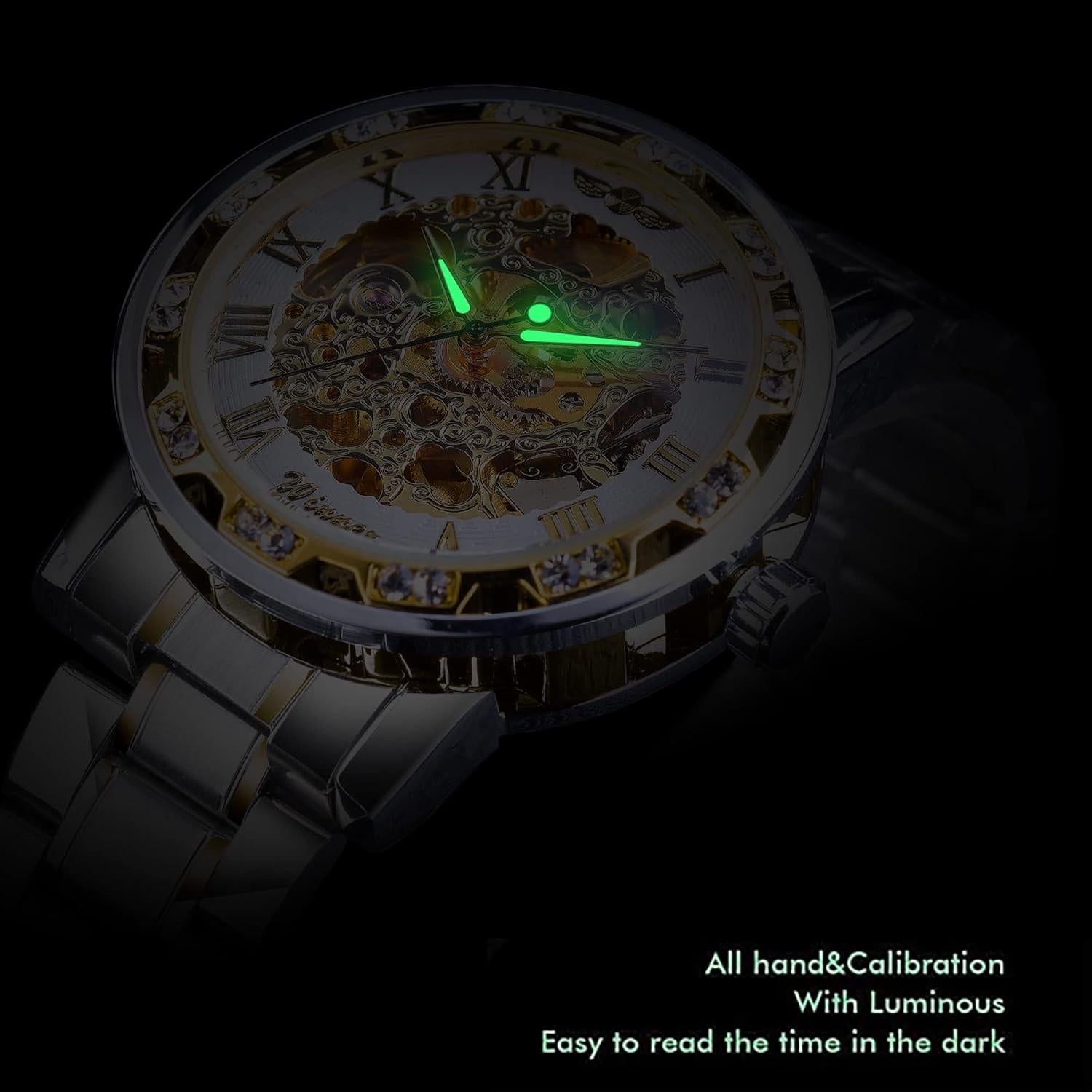 Reloj Esqueleto Mecánico Retro Winner con Diamantes 17,7x12cm