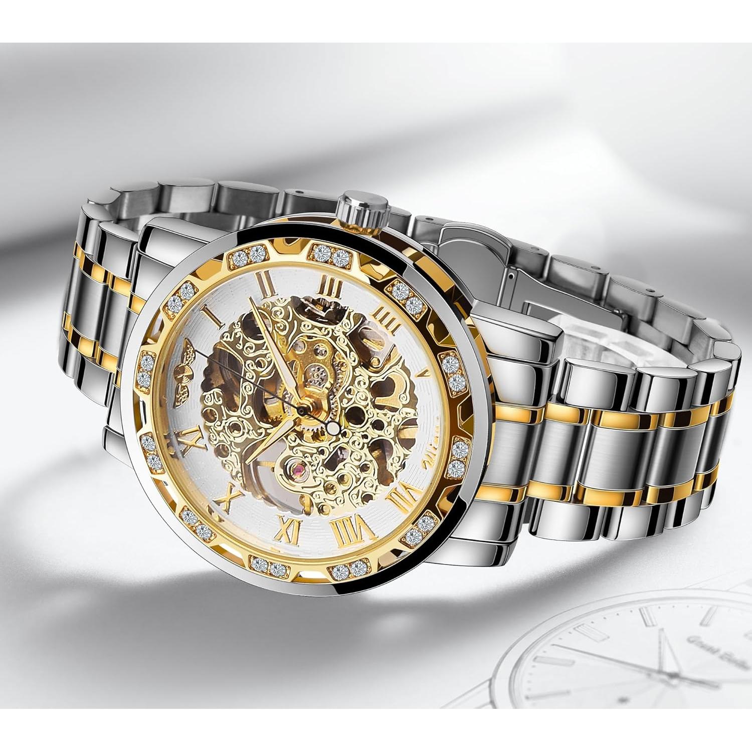 Reloj Esqueleto Mecánico Retro Winner con Diamantes 17,7x12cm