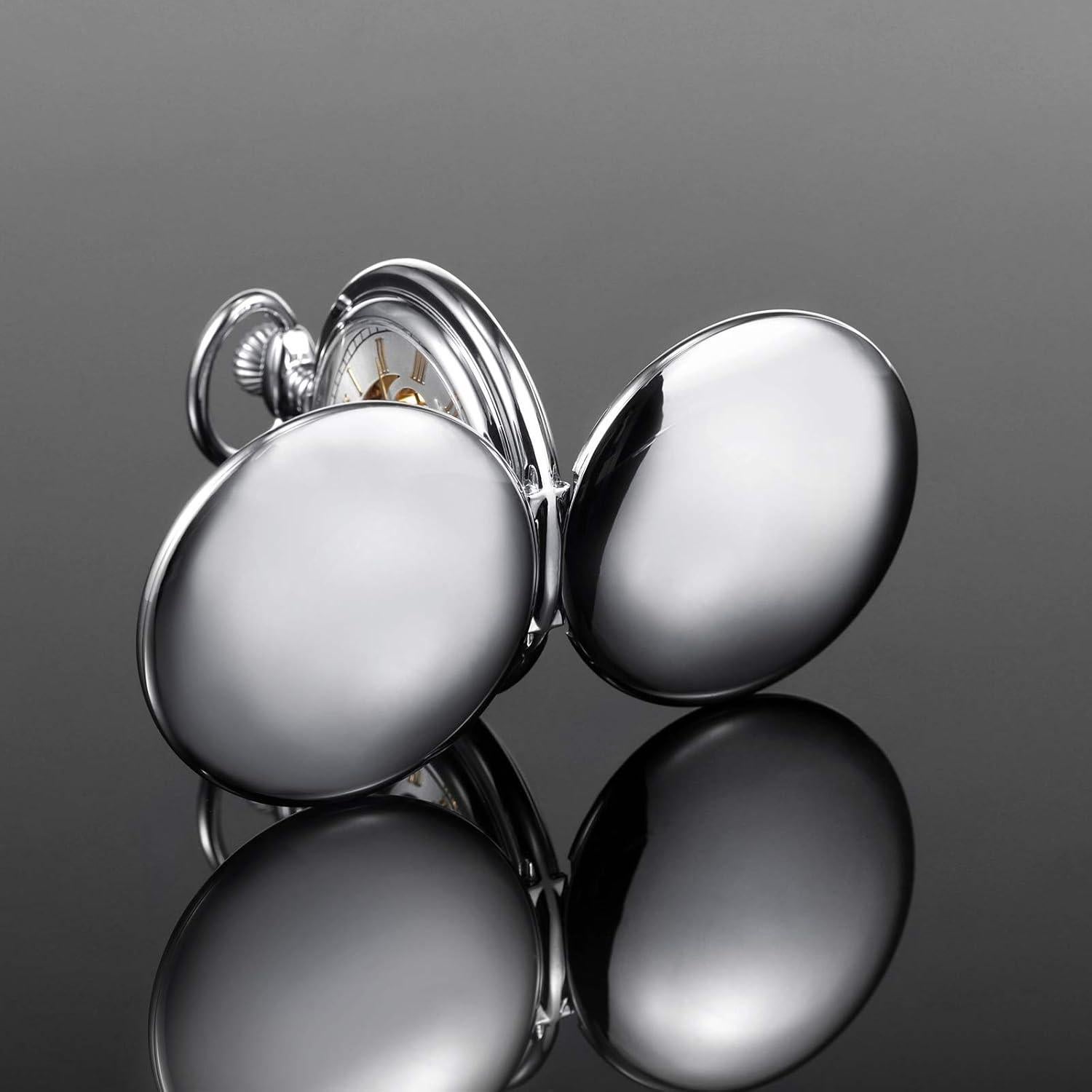 Reloj de bolsillo mecánico TREEWETO Vintage Doble Tapa Plata