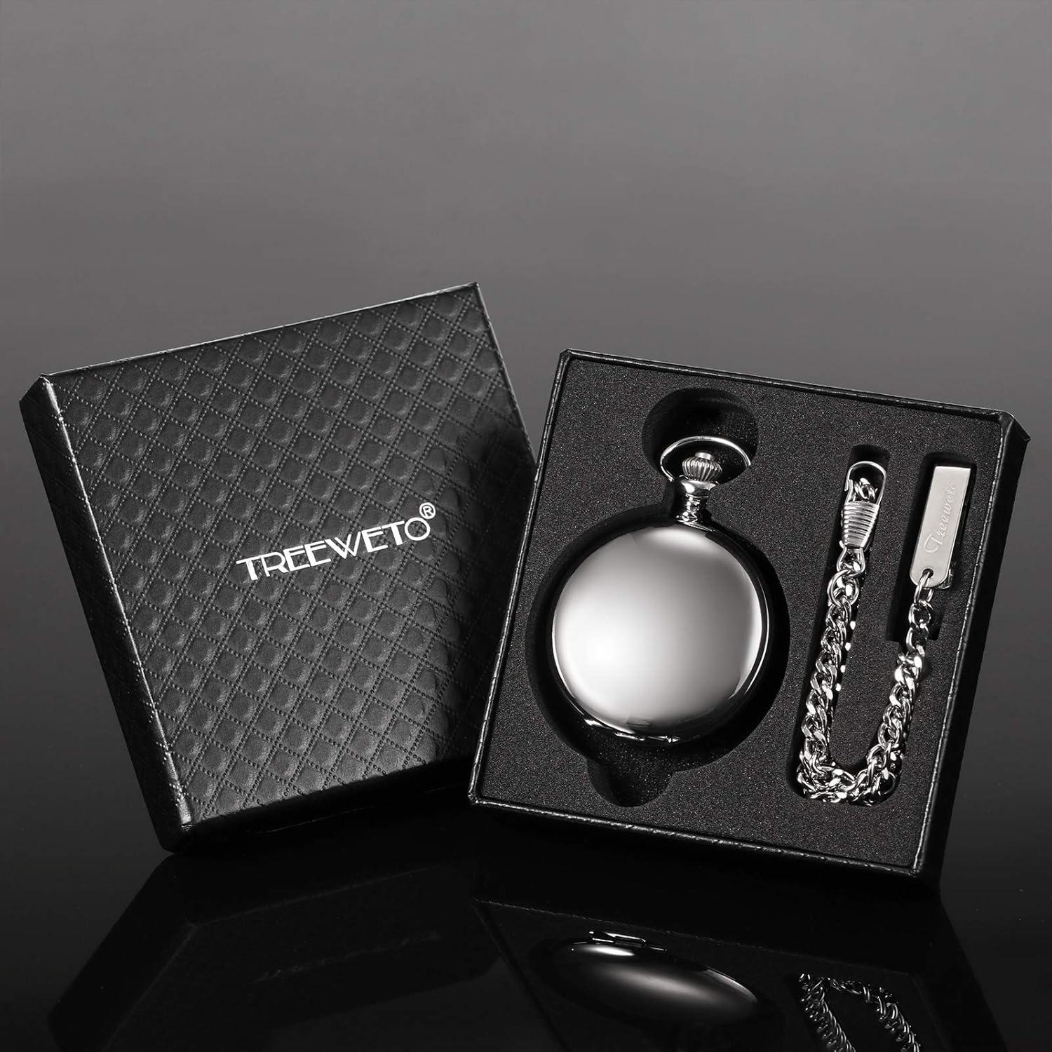 Reloj de bolsillo mecánico TREEWETO Vintage Doble Tapa Plata