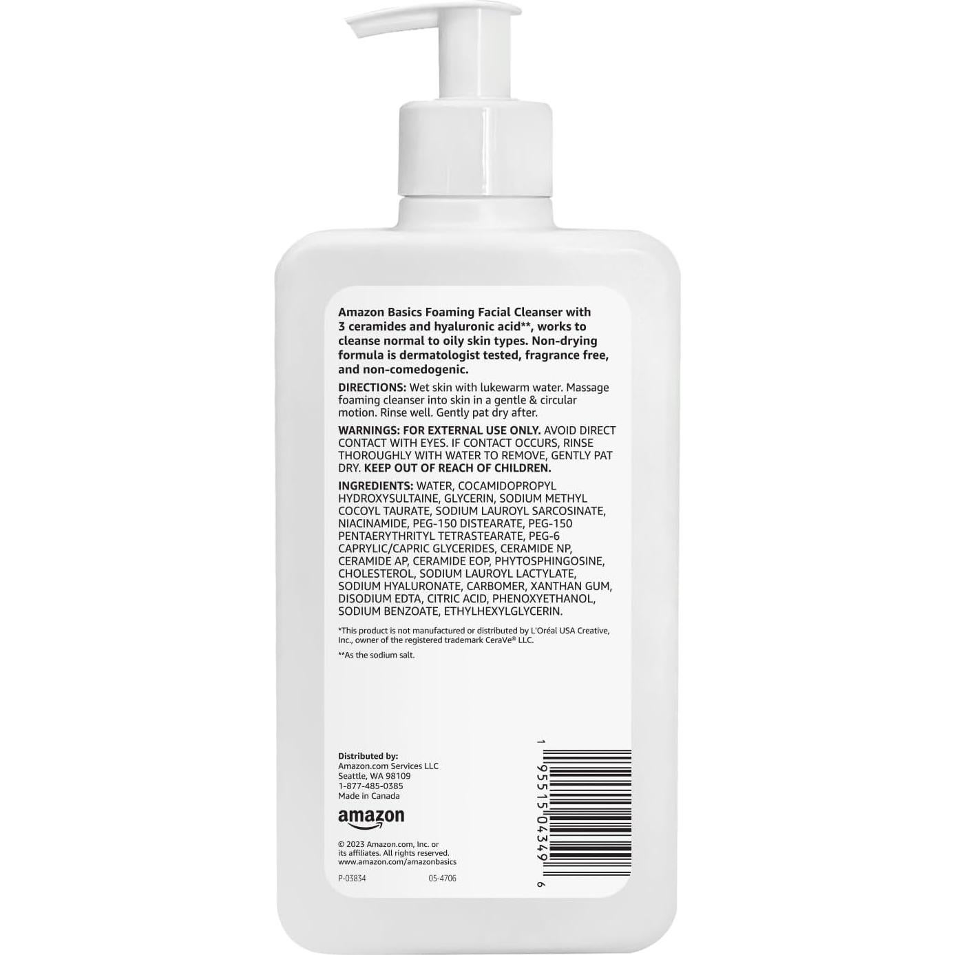 Limpiador Facial Espumoso Amazon Basics 354 ml con Ceramidas y Ácido Hialurónico
