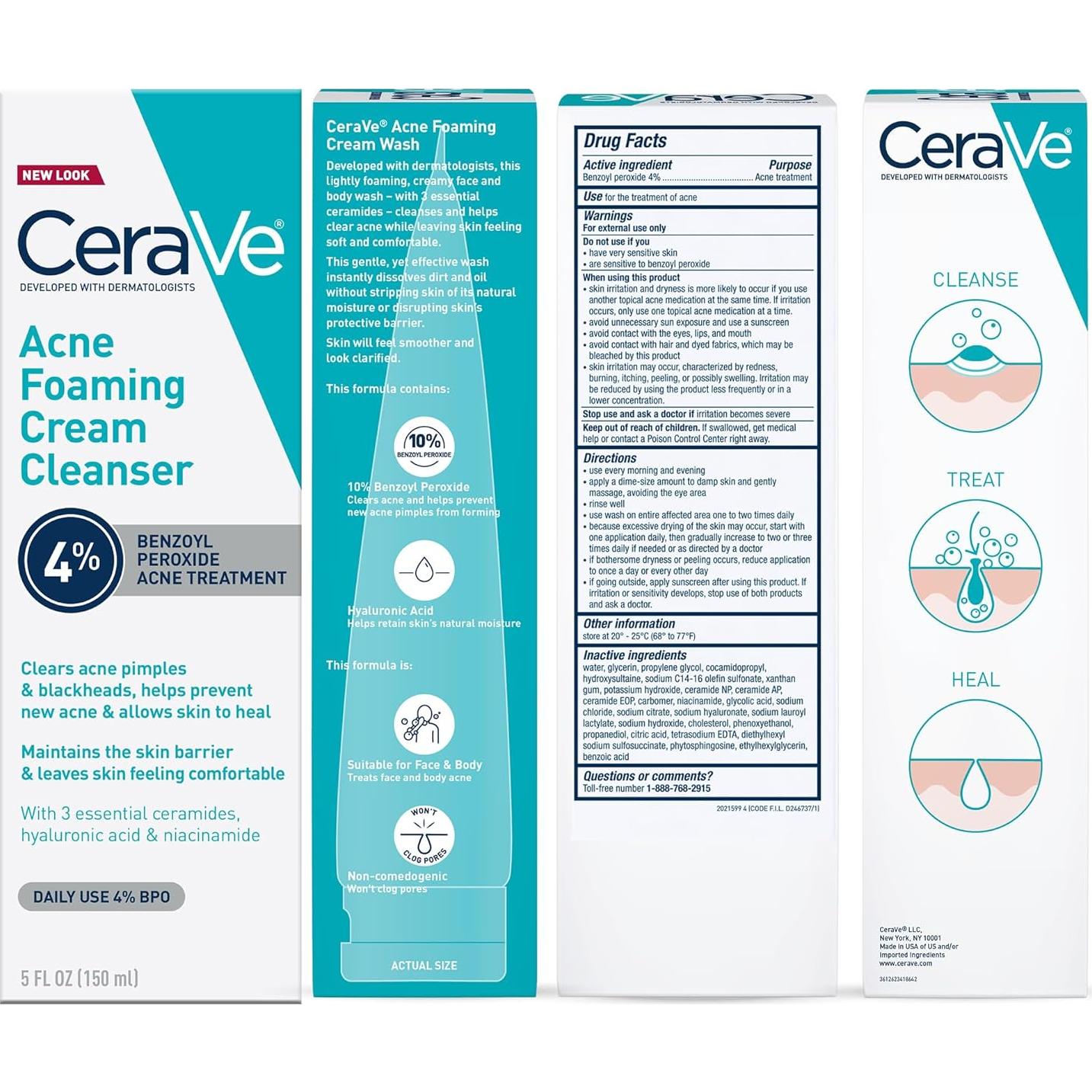 CeraVe Limpiador Facial Espumoso 4% Peróxido de Benzoilo 190ml