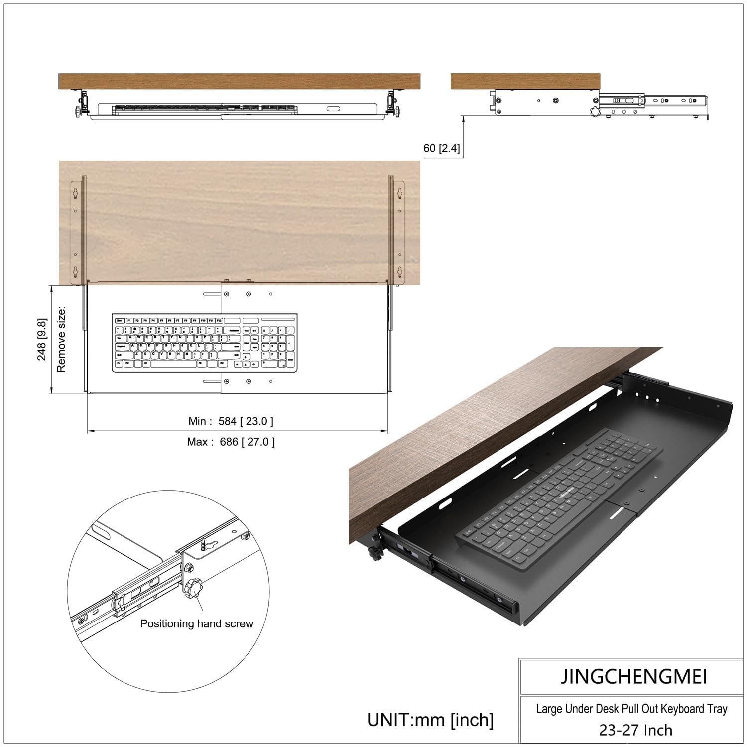 Bandeja Deslizante para Teclado JINGCHENGMEI 68,58 cm Metal Negro