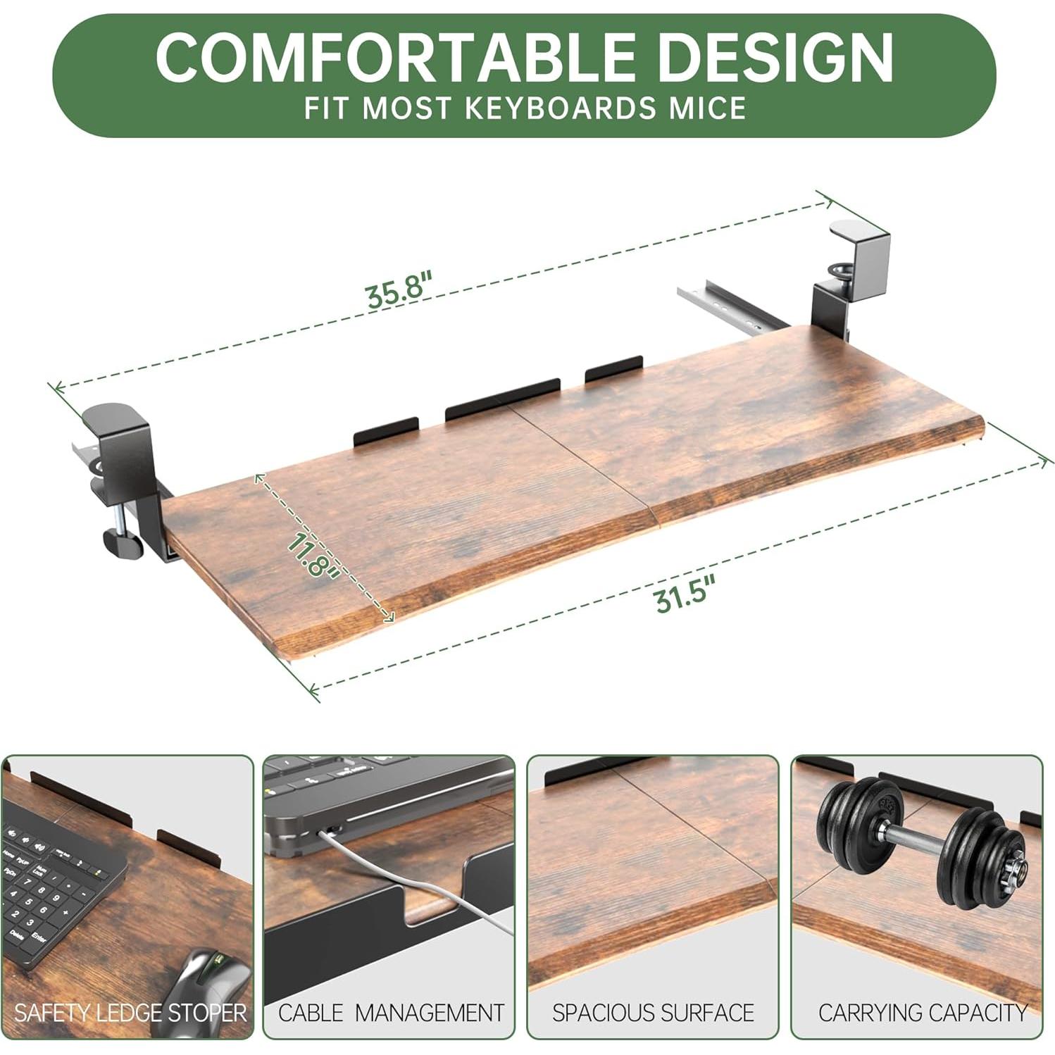 Bandeja de Teclado Deslizante UPGRAVITY 80 cm Marrón Rústico