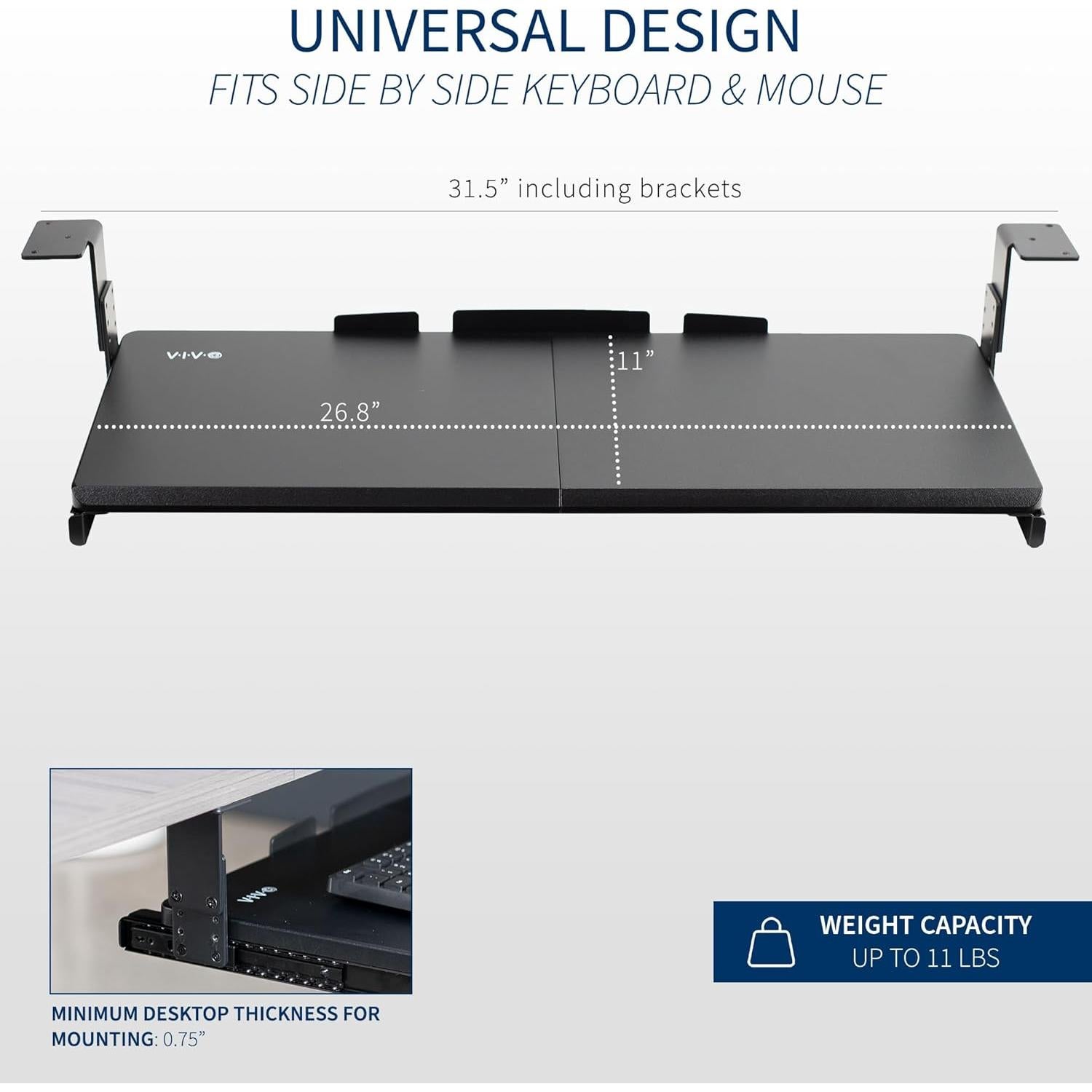 Bandeja de Teclado Ajustable VIVO MOUNT-KB27HB Negra 68,58 cm