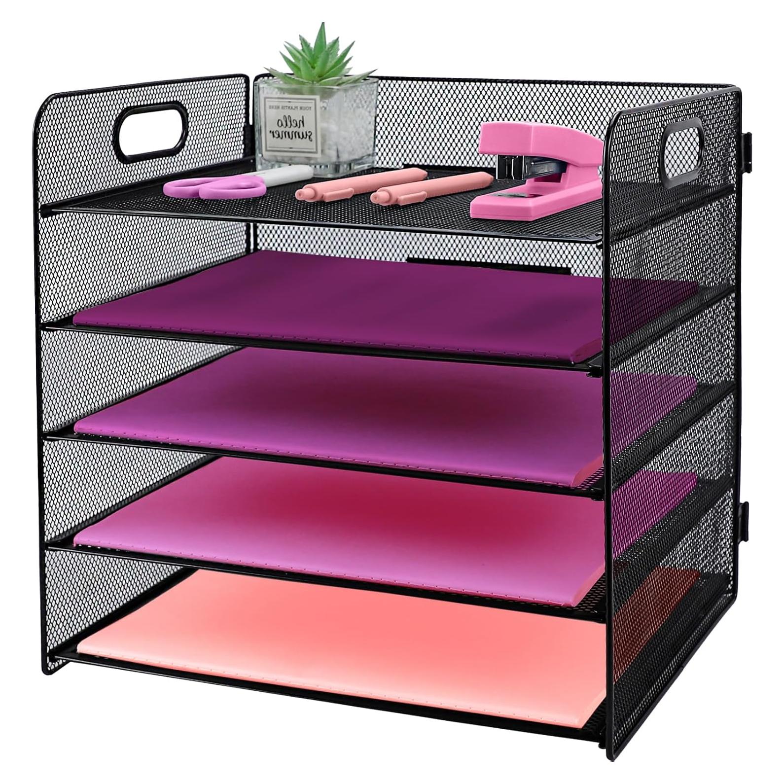 Organizador de Archivos de Metal 5 Niveles con Asa Negro