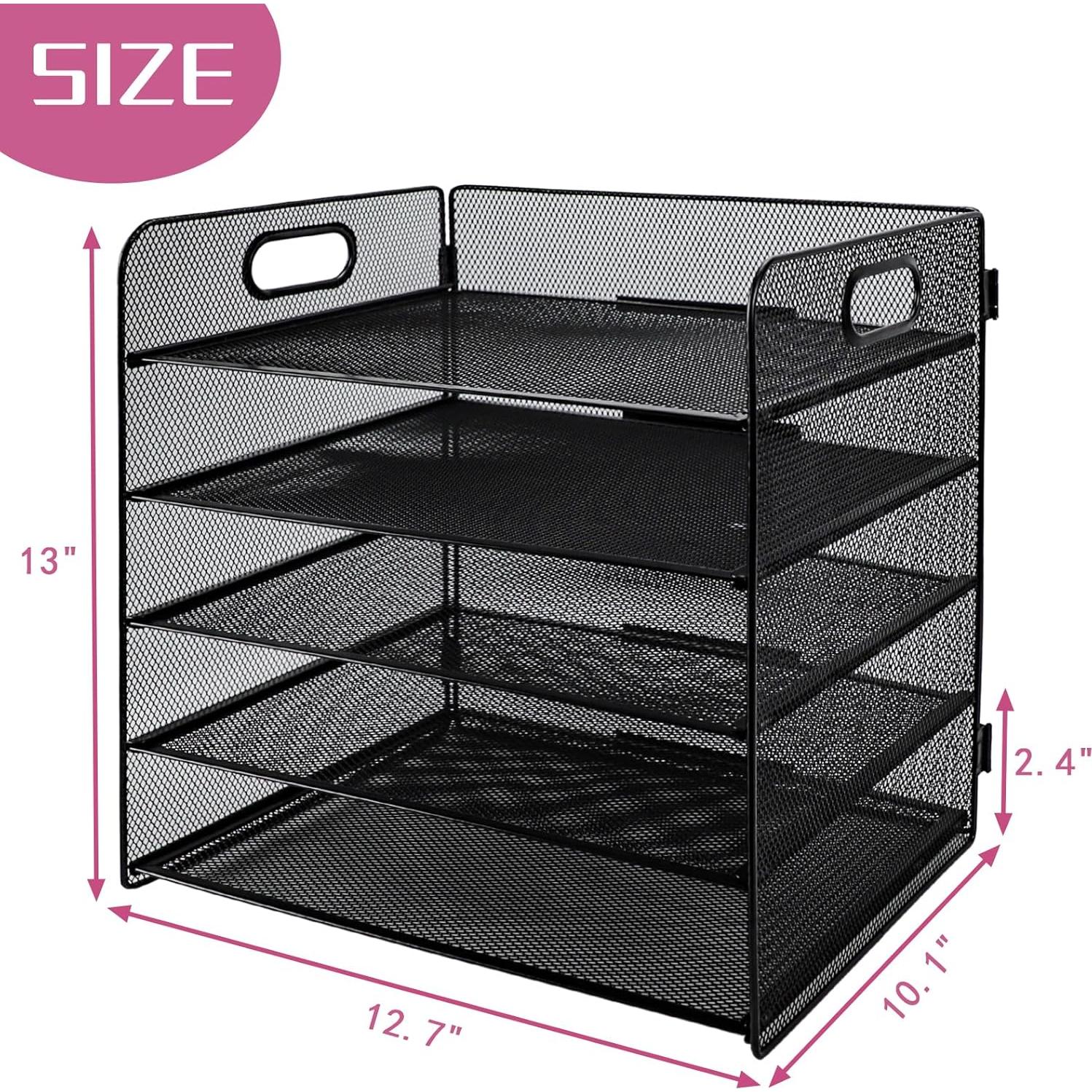 Organizador de Archivos de Metal 5 Niveles con Asa Negro