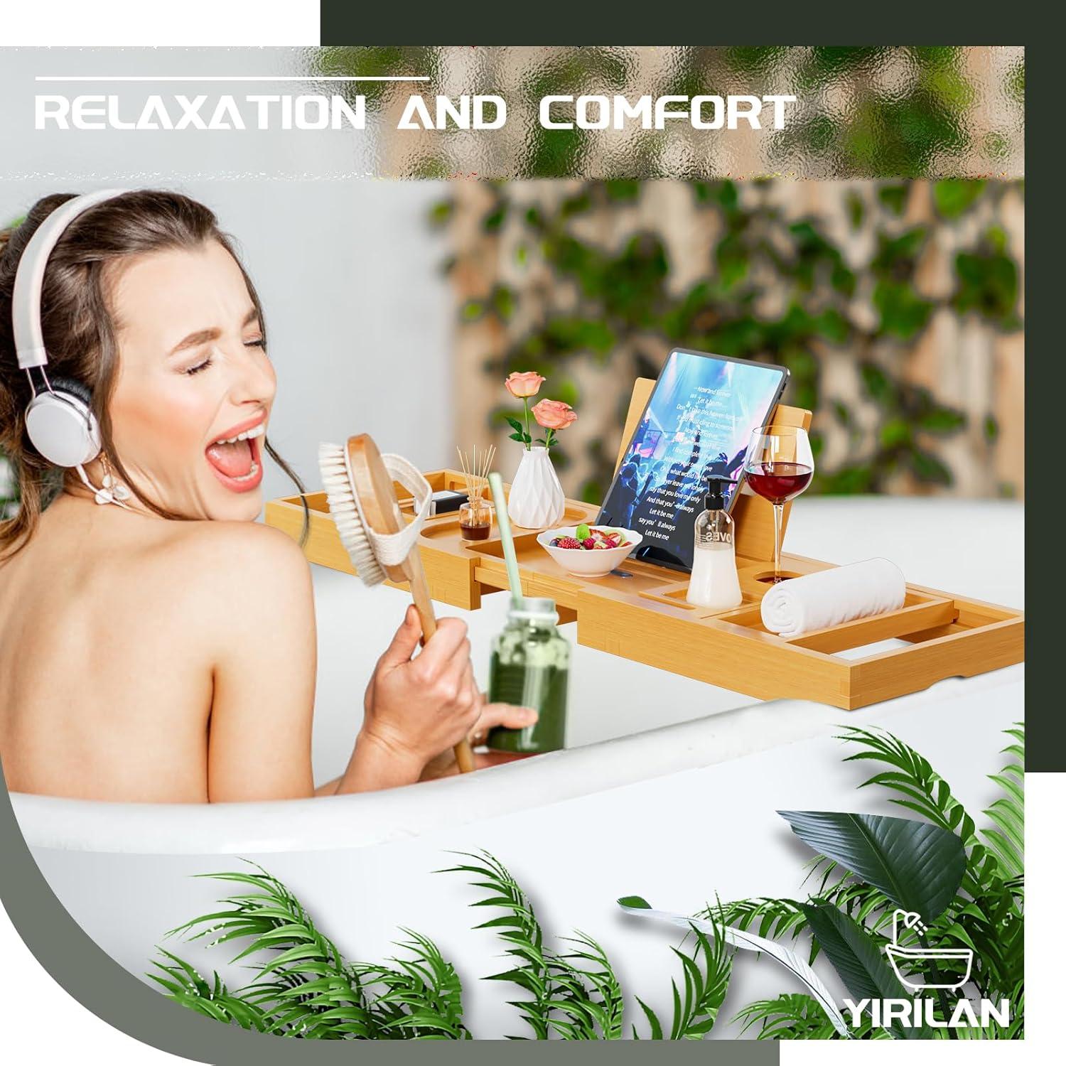 Bandeja de Baño Premium Yirilan Expandible Bambú 103,83 cm