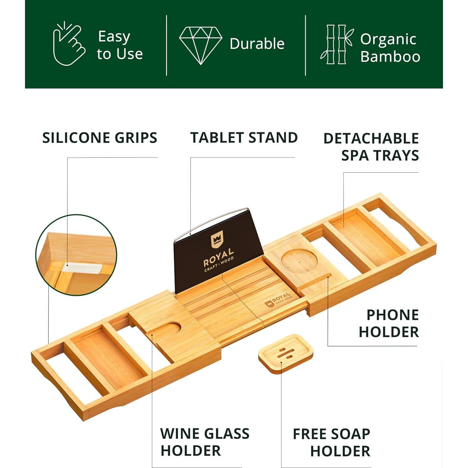 Bandeja de Baño Plegable Royal Craft Wood - Bambú Natural