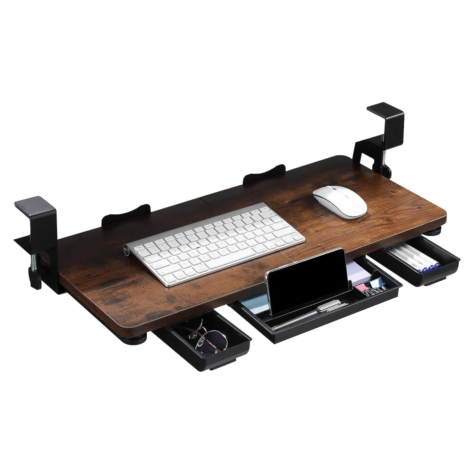 Bandeja de teclado TECLUK 68 x 30 cm con cajón Caoba