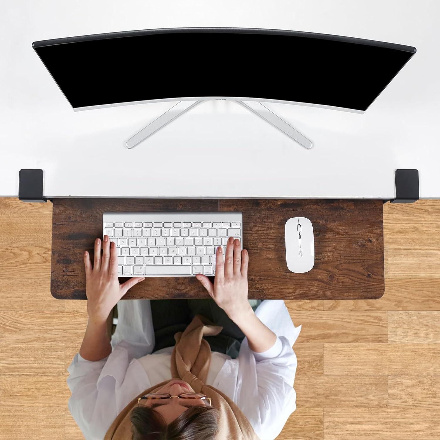 Bandeja de teclado TECLUK 68 x 30 cm con cajón Caoba