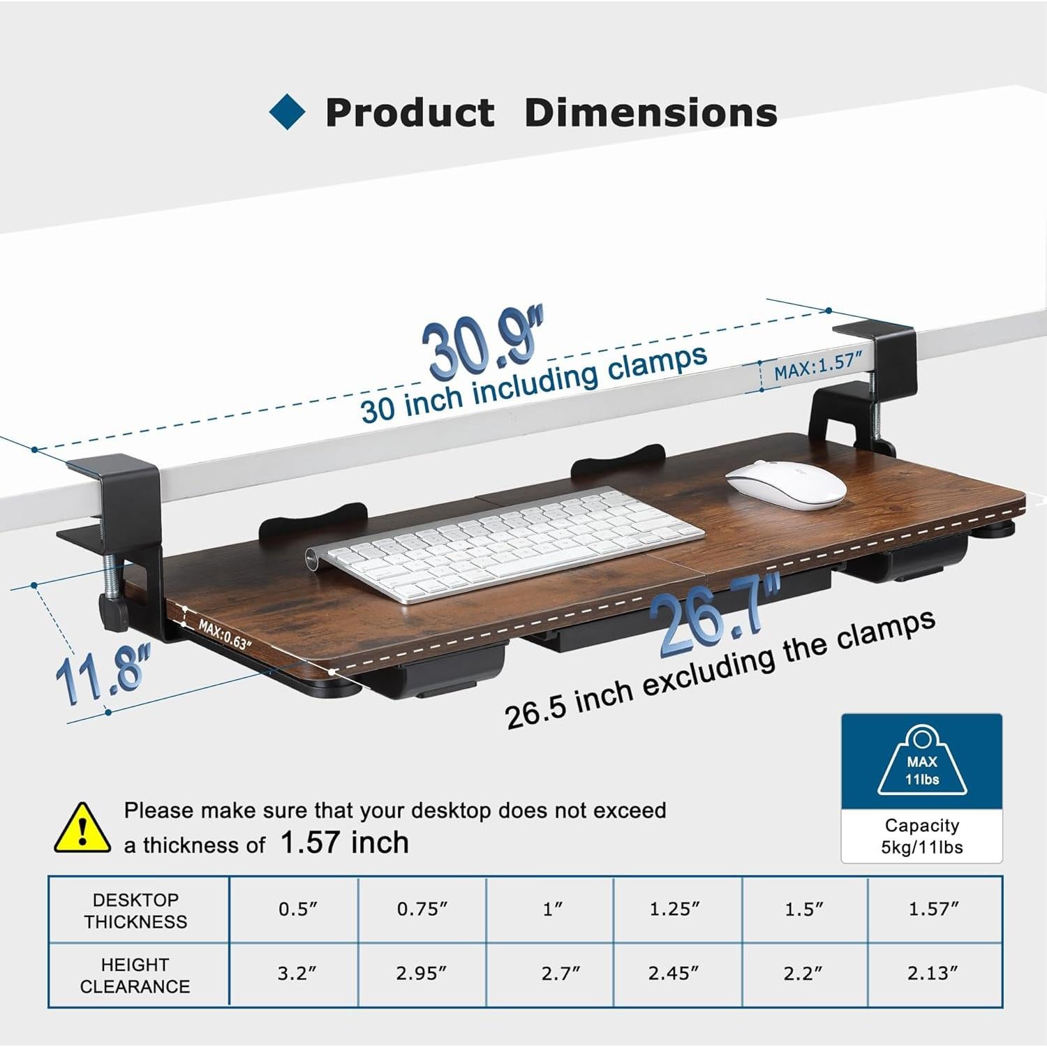 Bandeja de teclado TECLUK 68 x 30 cm con cajón Caoba