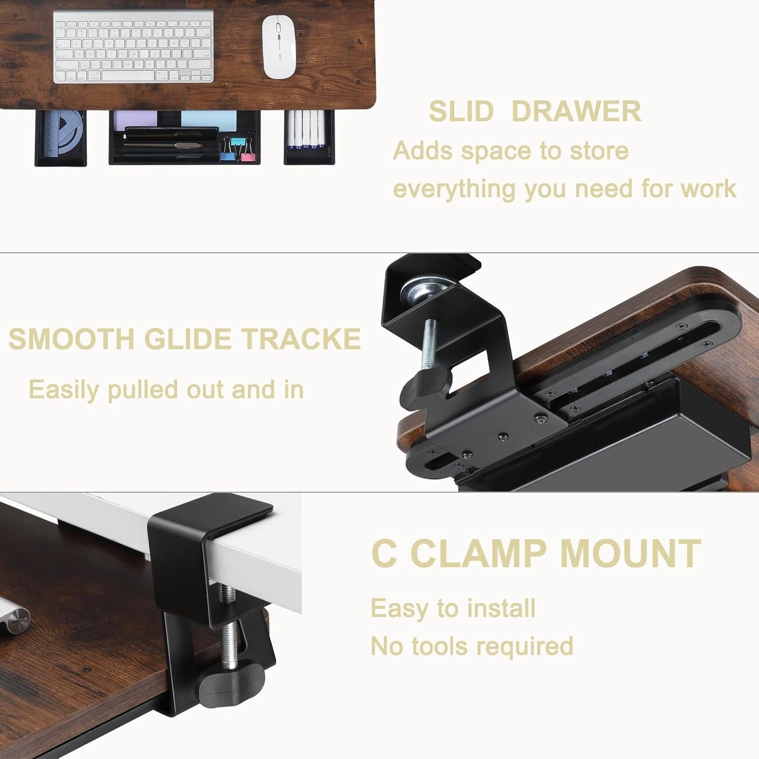 Bandeja de teclado TECLUK 68 x 30 cm con cajón Caoba