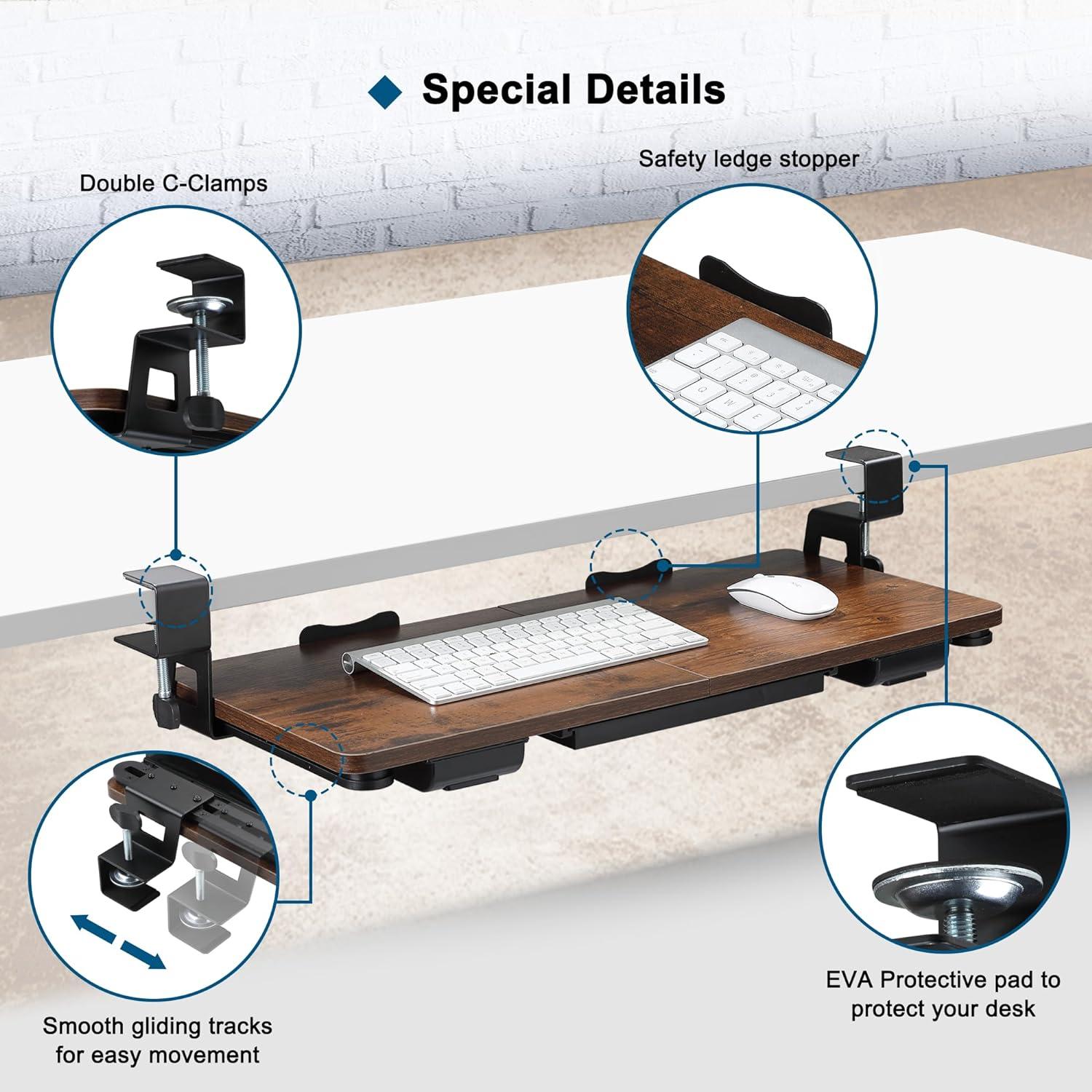 Bandeja de teclado TECLUK 68 x 30 cm con cajón Caoba