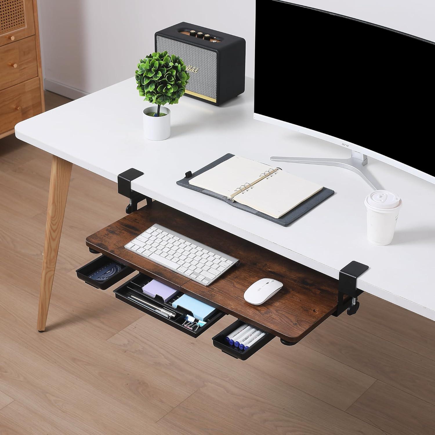 Bandeja de teclado TECLUK 68 x 30 cm con cajón Caoba