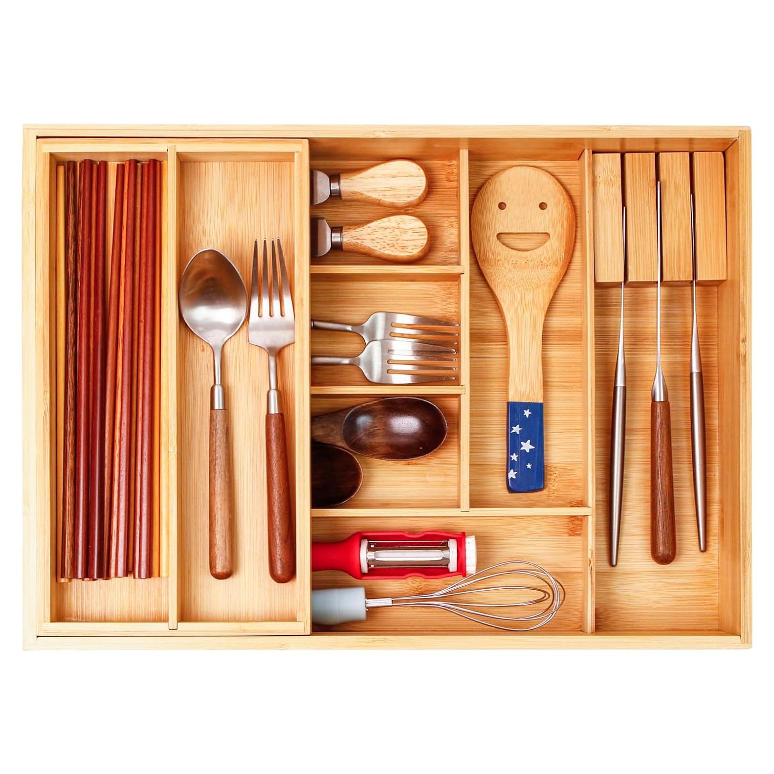 Organizador de Cajón de Cocina COIWAI de Bambú Natural