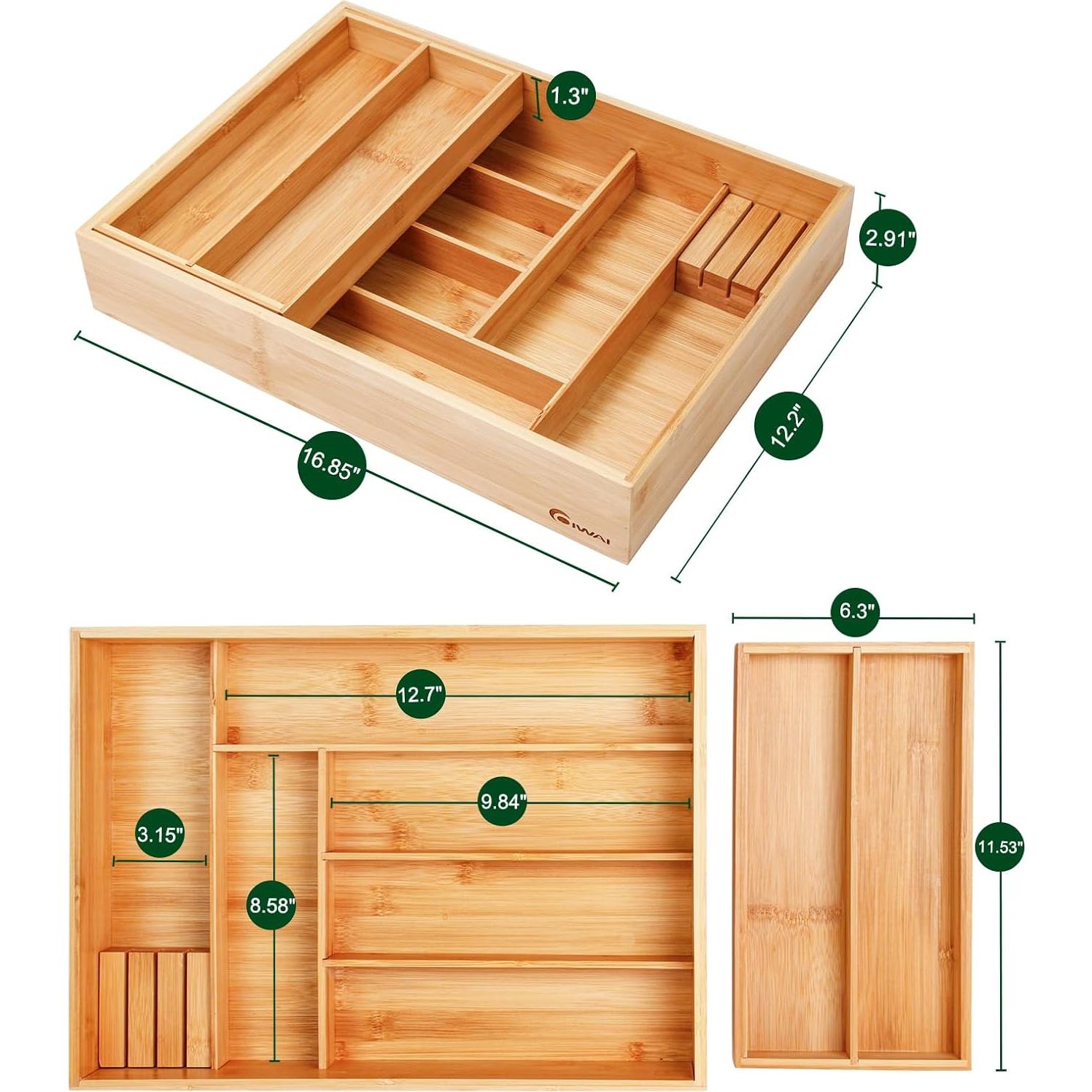 Organizador de Cajón de Cocina COIWAI de Bambú Natural