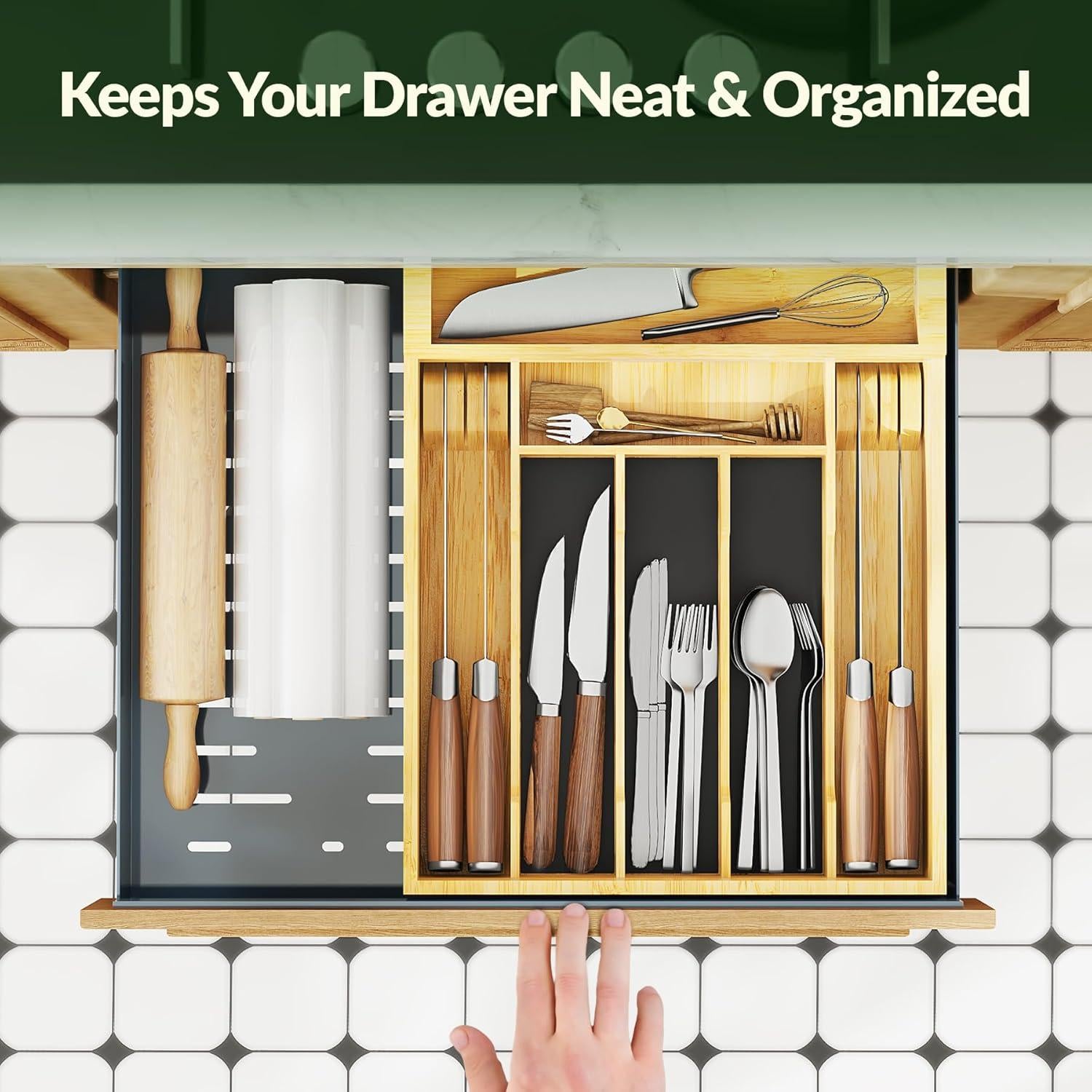 Organizador de Cubiertos de Bambú NiHome 2 Niveles 415x315x77mm