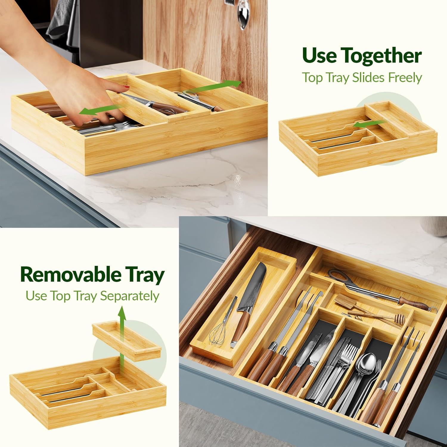 Organizador de Cubiertos de Bambú NiHome 2 Niveles 415x315x77mm