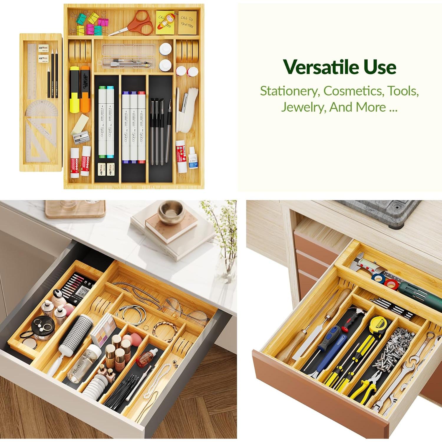 Organizador de Cubiertos de Bambú NiHome 2 Niveles 415x315x77mm