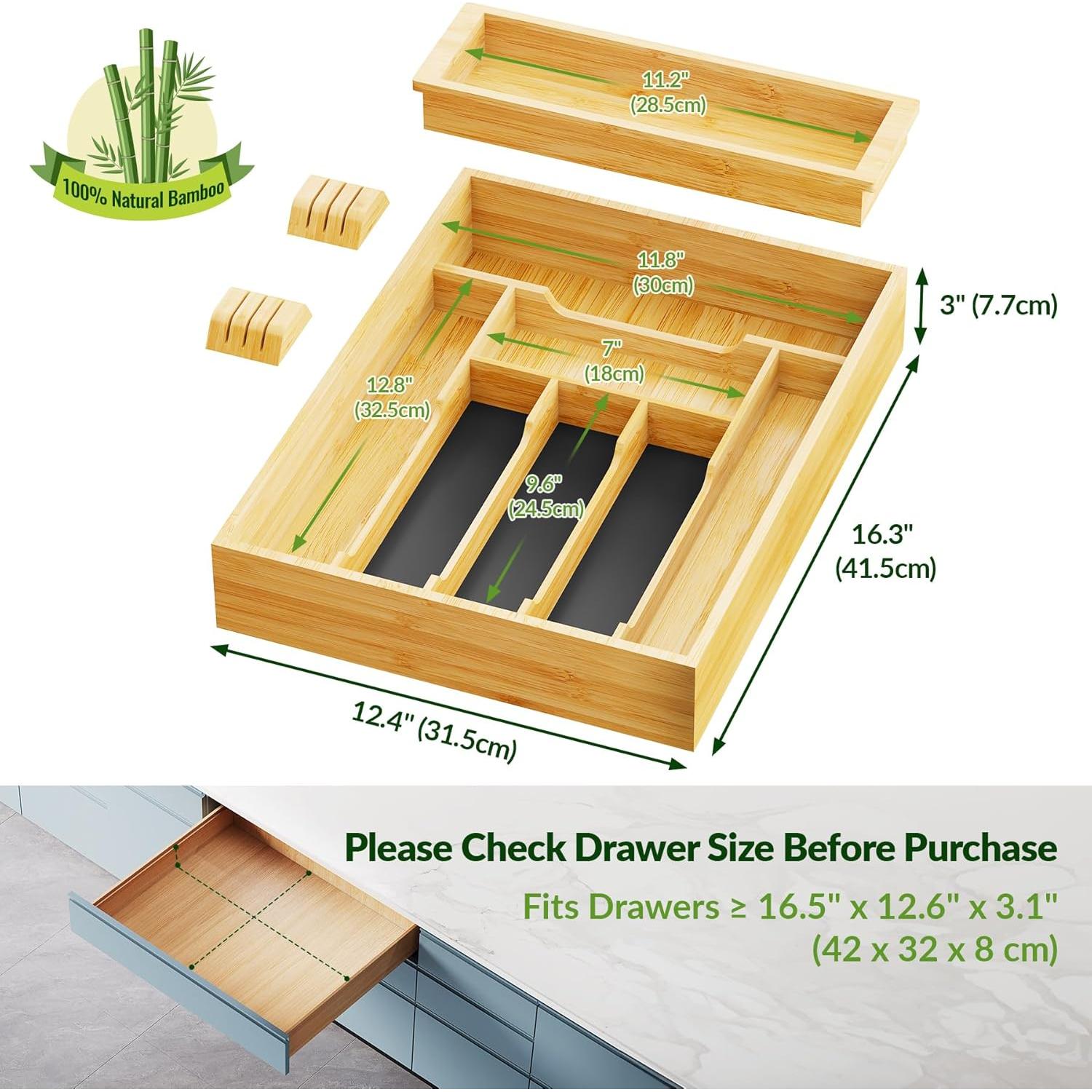 Organizador de Cubiertos de Bambú NiHome 2 Niveles 415x315x77mm