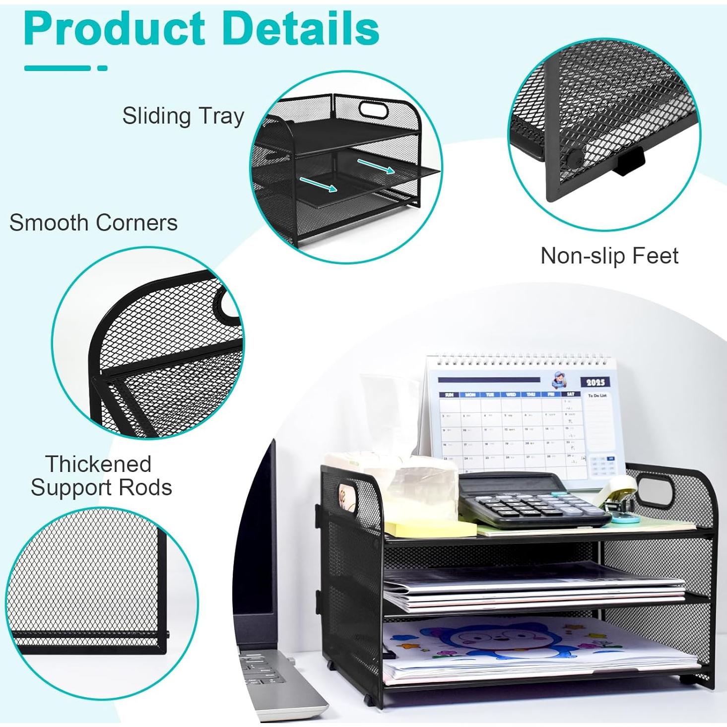 Organizador de Papel Sayeec 3 Niveles Malla Negra con Clips