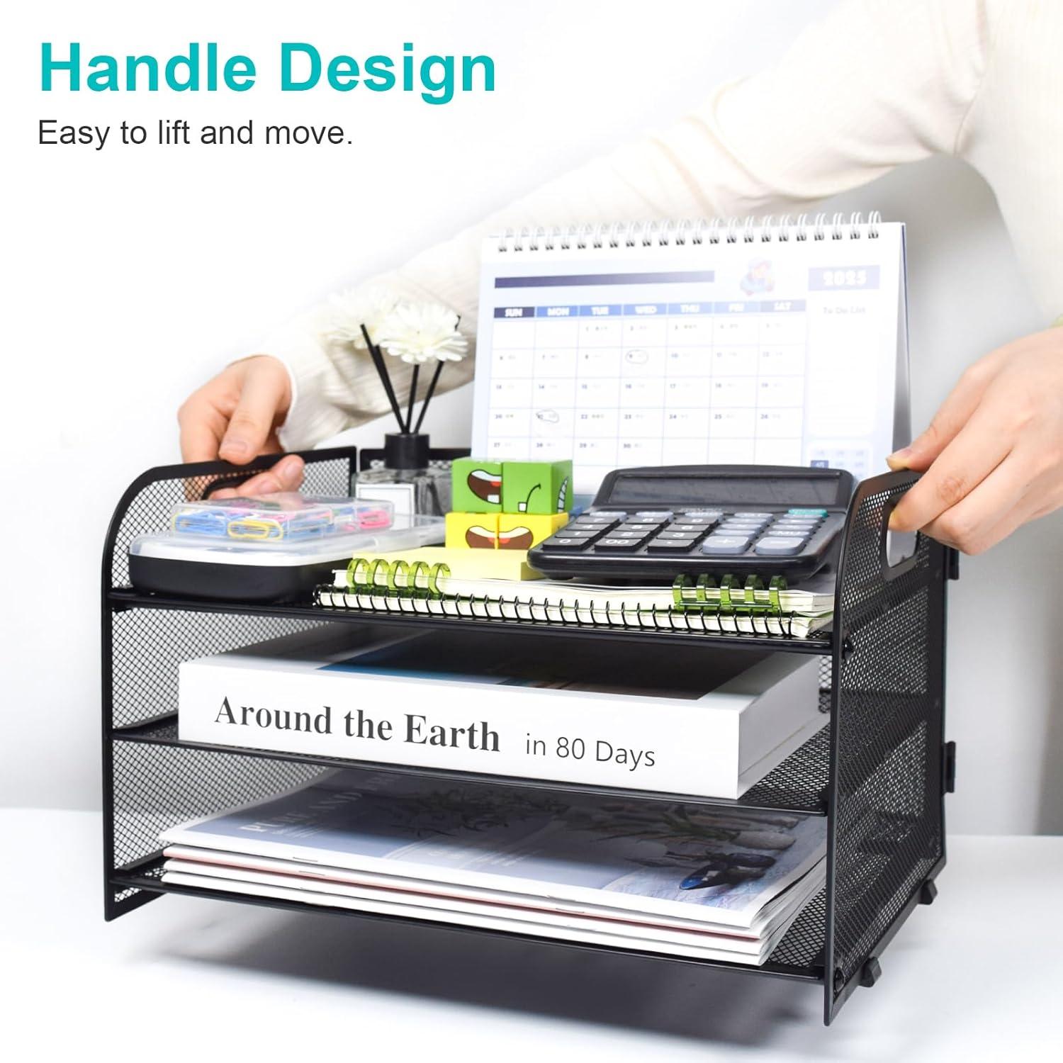 Organizador de Papel Sayeec 3 Niveles Malla Negra con Clips