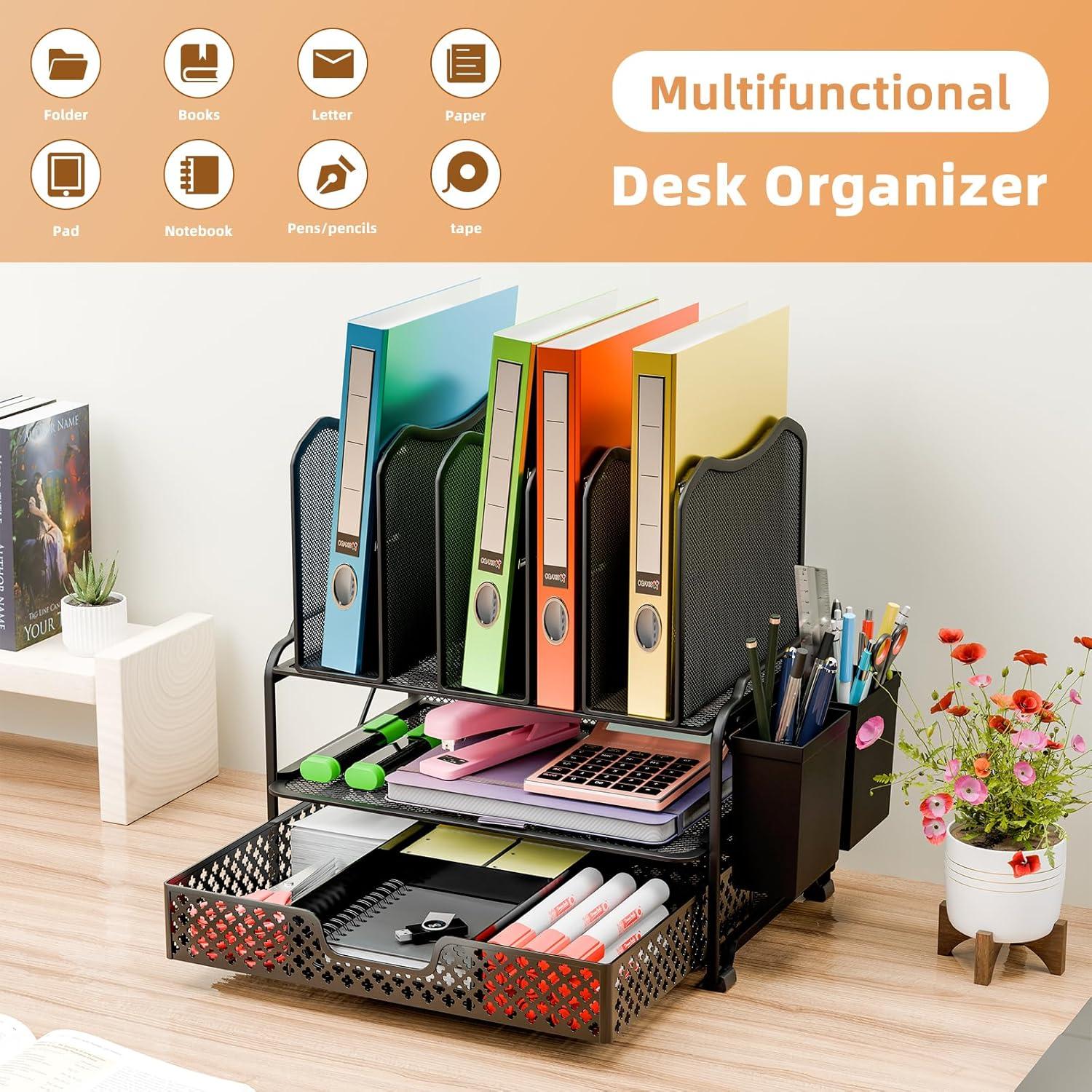 Organizador de Escritorio Simple Trending Negro con Cajón