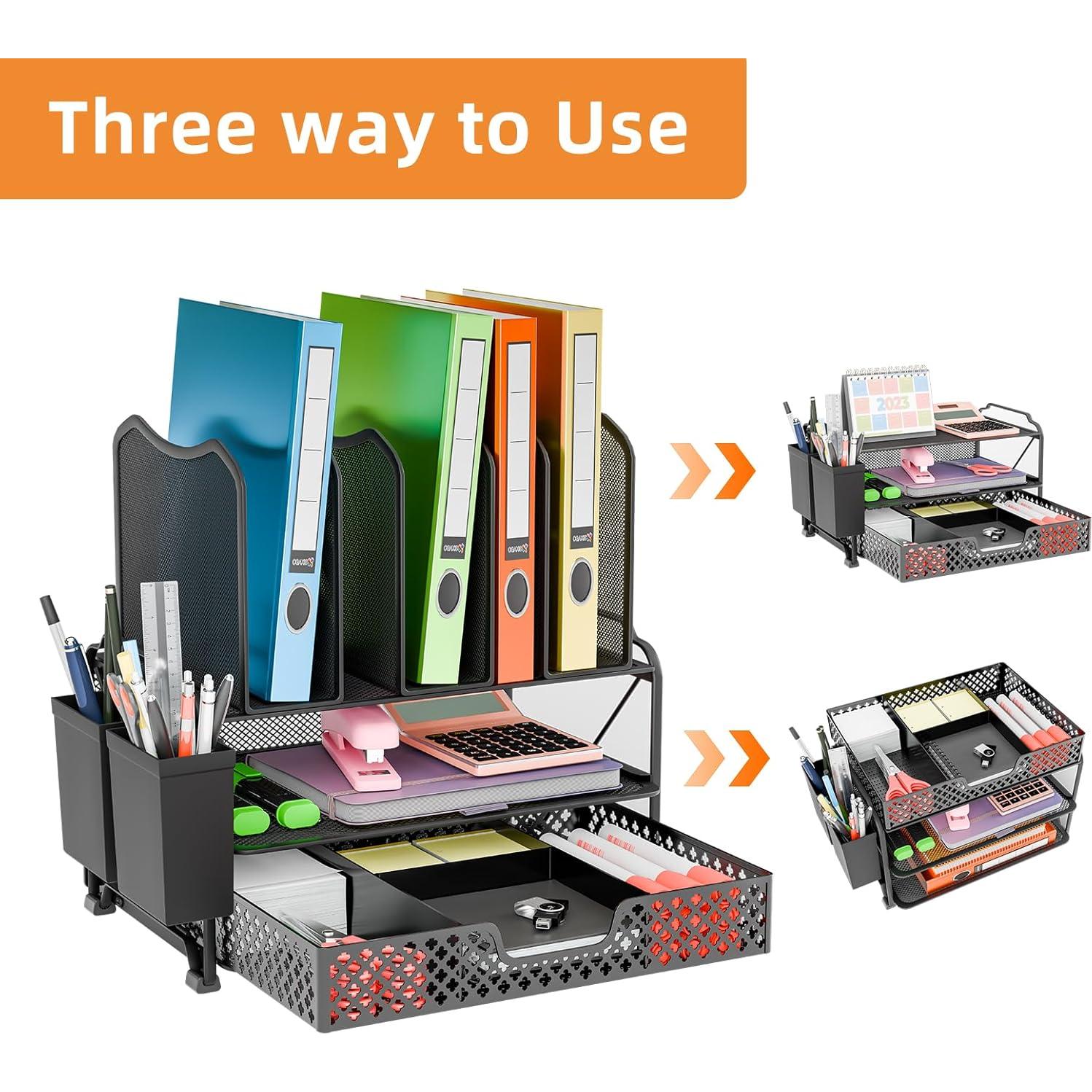 Organizador de Escritorio Simple Trending Negro con Cajón