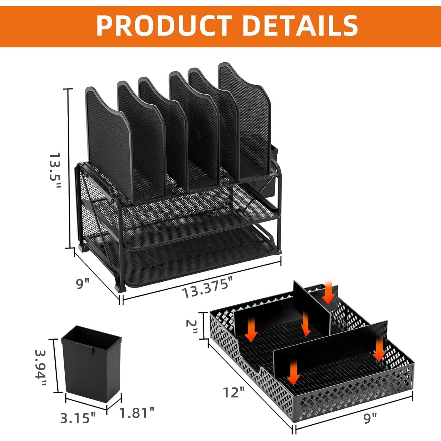 Organizador de Escritorio Simple Trending Negro con Cajón