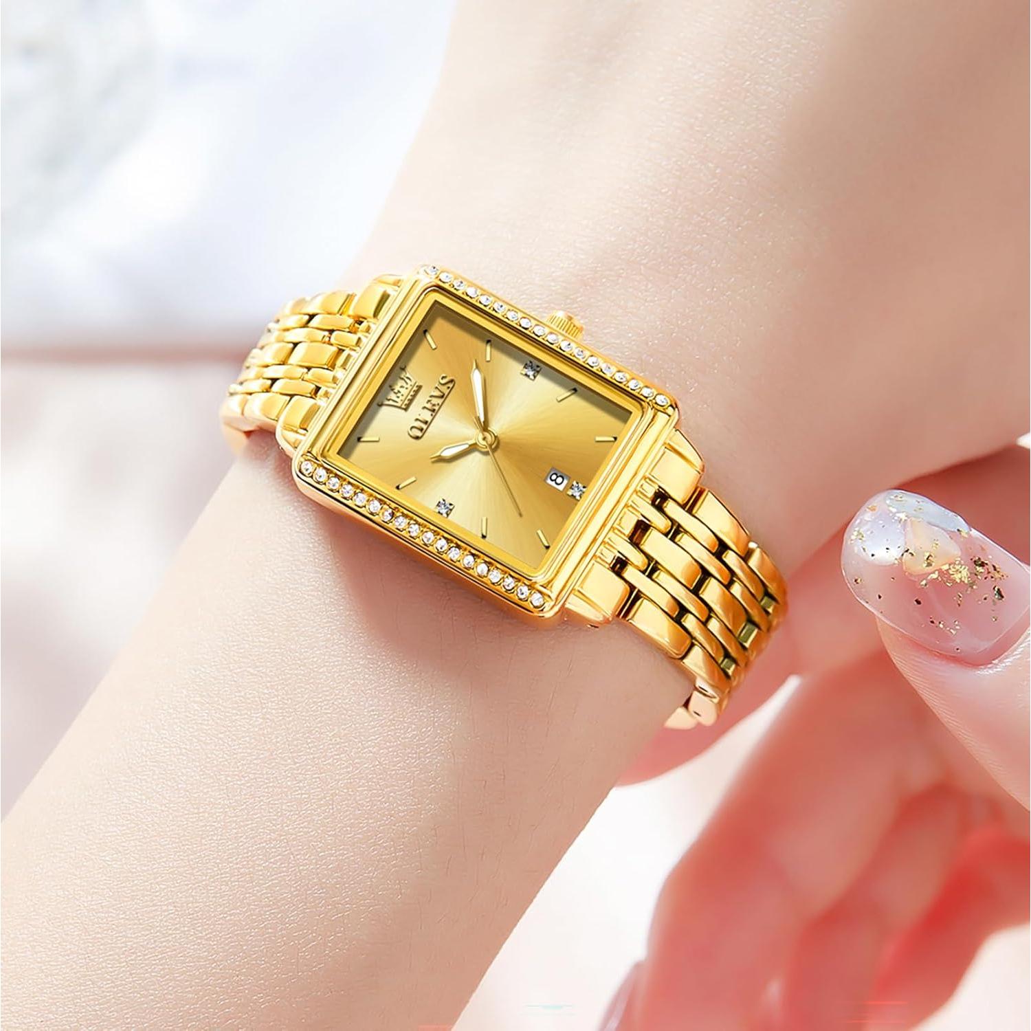 Reloj OLEVS Dorado Cuadrado con Diamantes para Mujeres