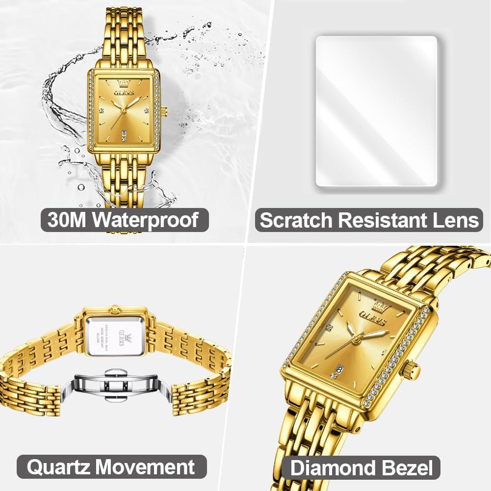 Reloj OLEVS Dorado Cuadrado con Diamantes para Mujeres