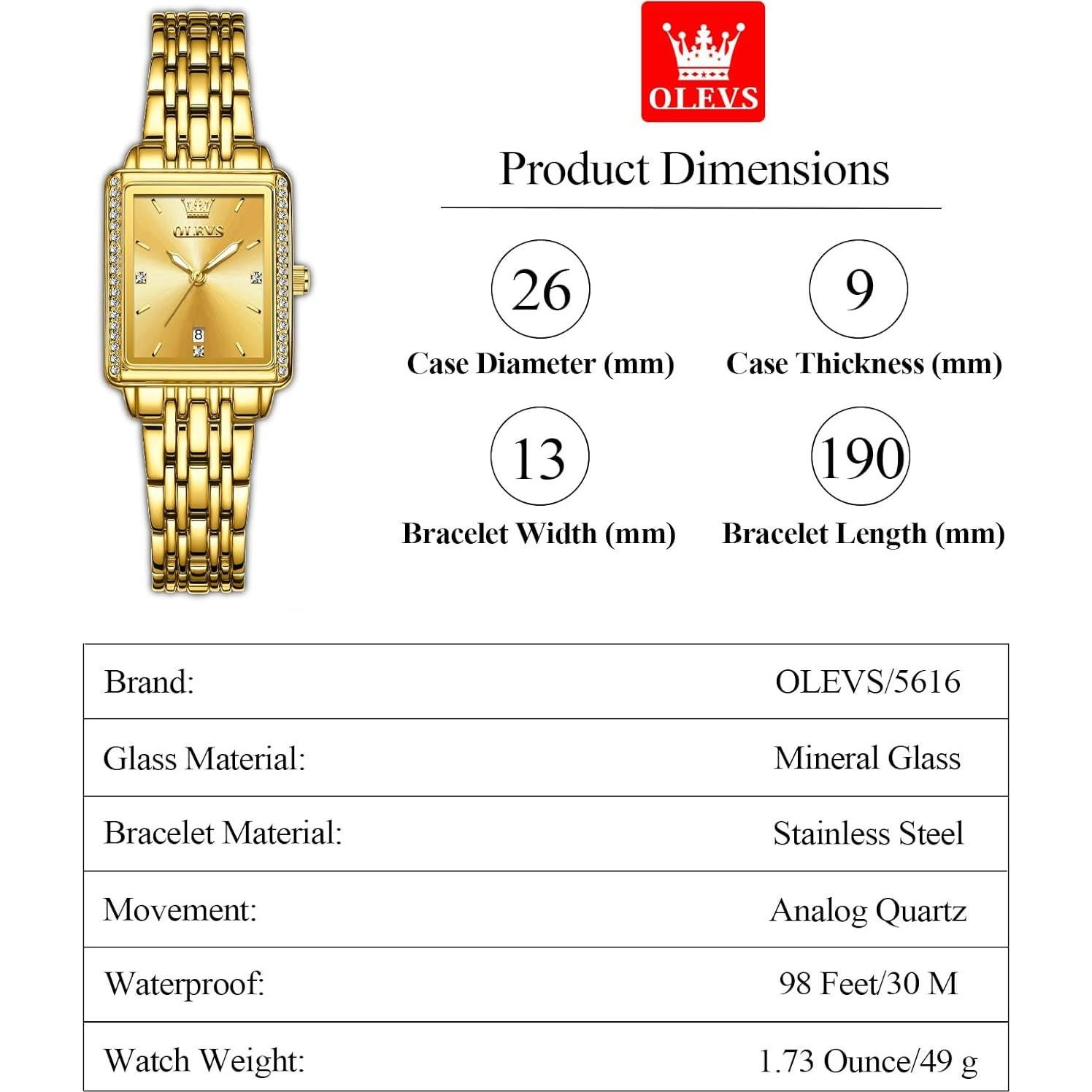 Reloj OLEVS Dorado Cuadrado con Diamantes para Mujeres