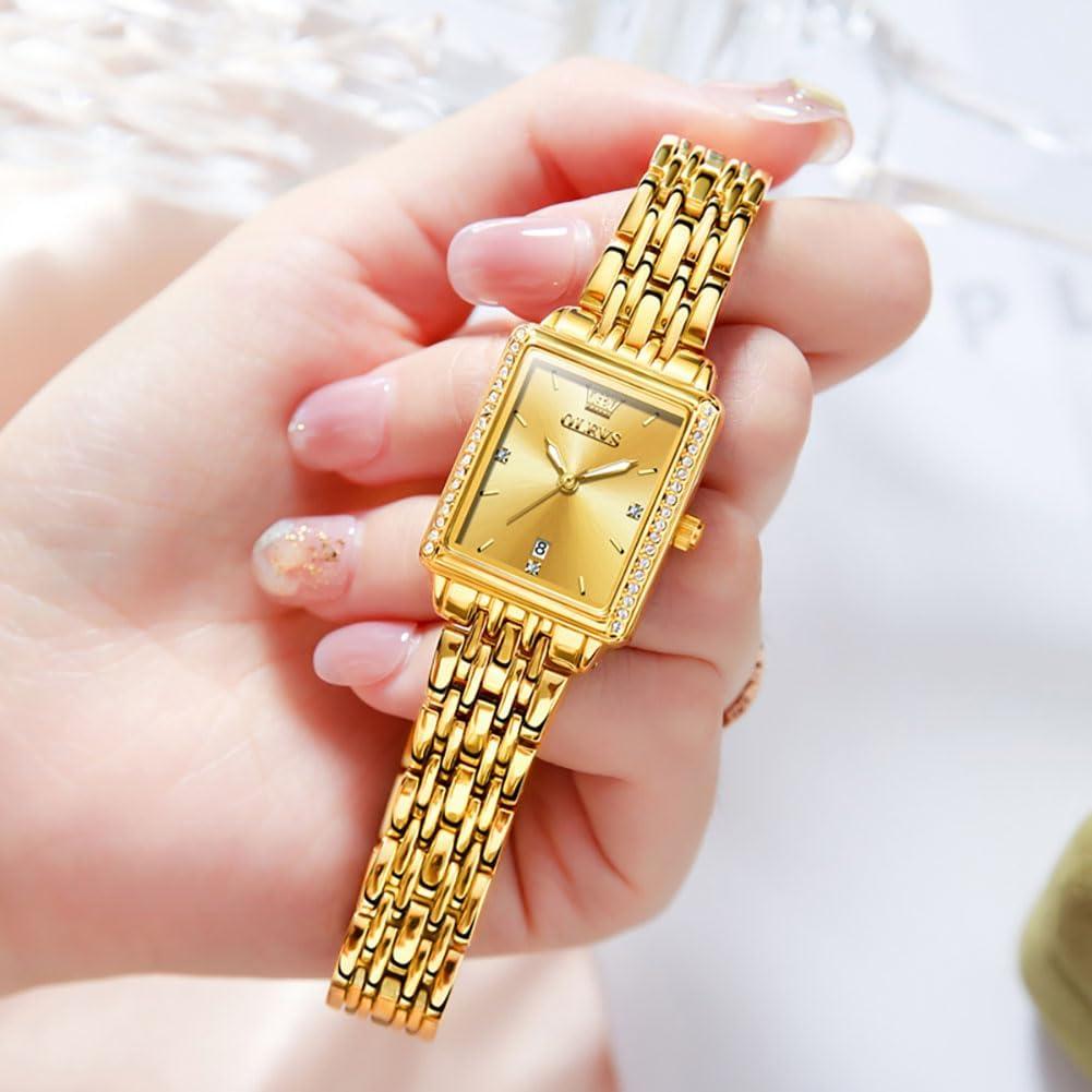 Reloj OLEVS Dorado Cuadrado con Diamantes para Mujeres