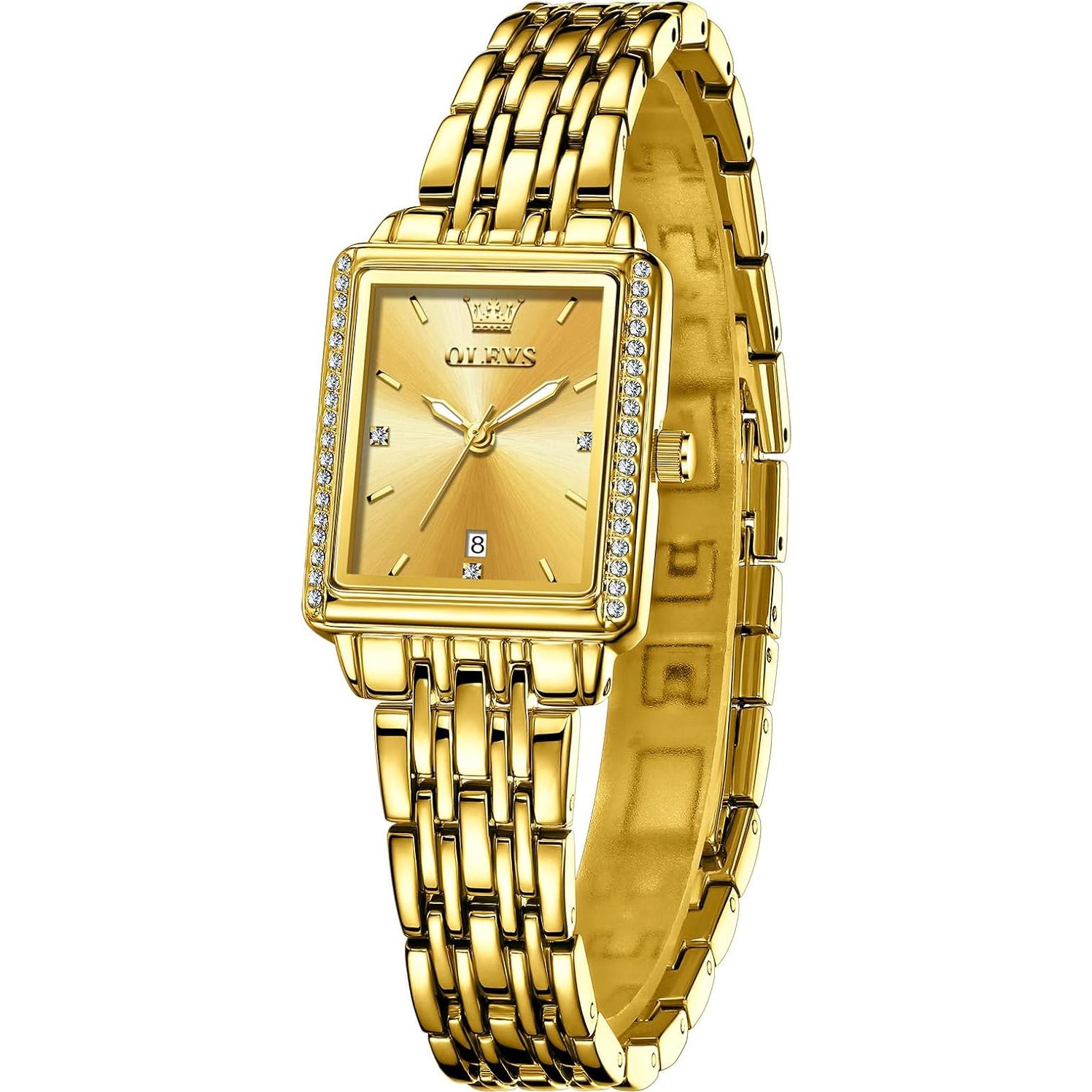 Reloj OLEVS Dorado Cuadrado con Diamantes para Mujeres