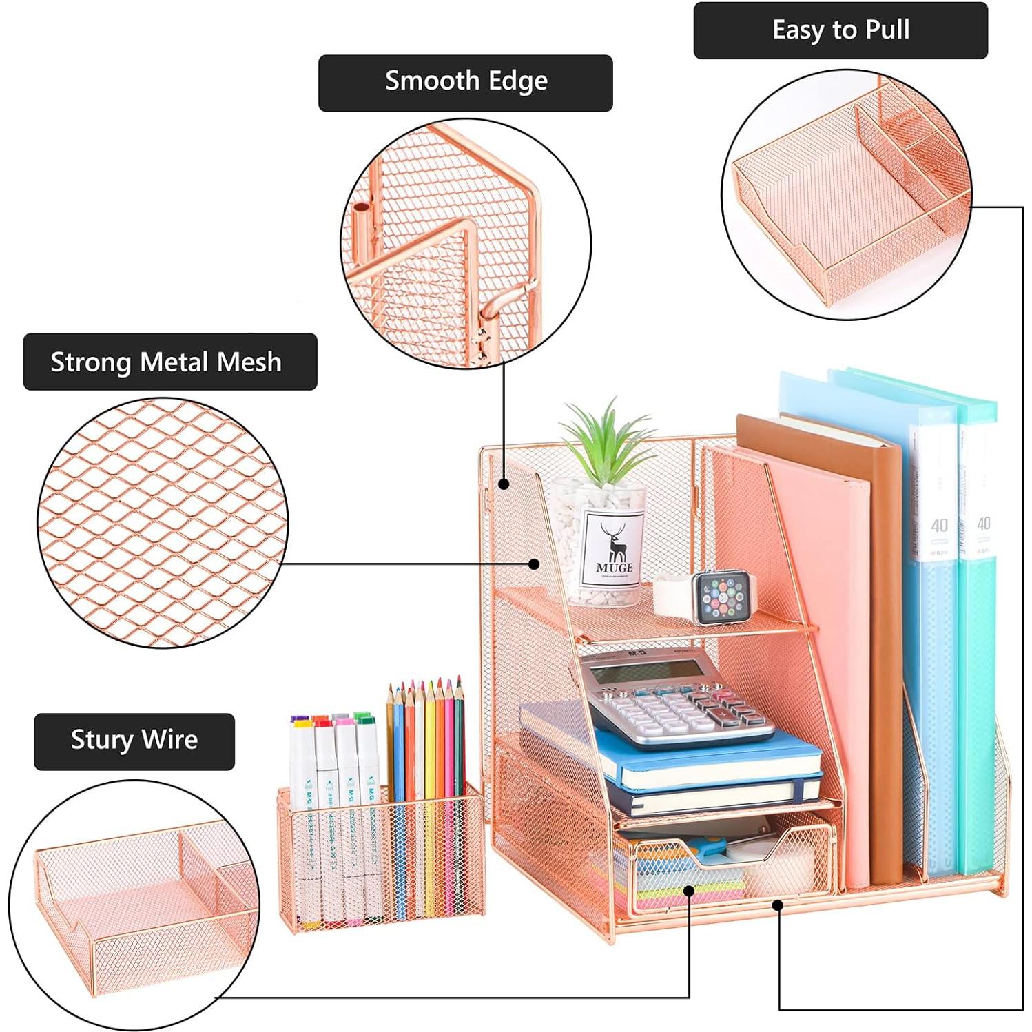 Organizador de Escritorio Topwey Oro Rosa con Cajón y Bandejas