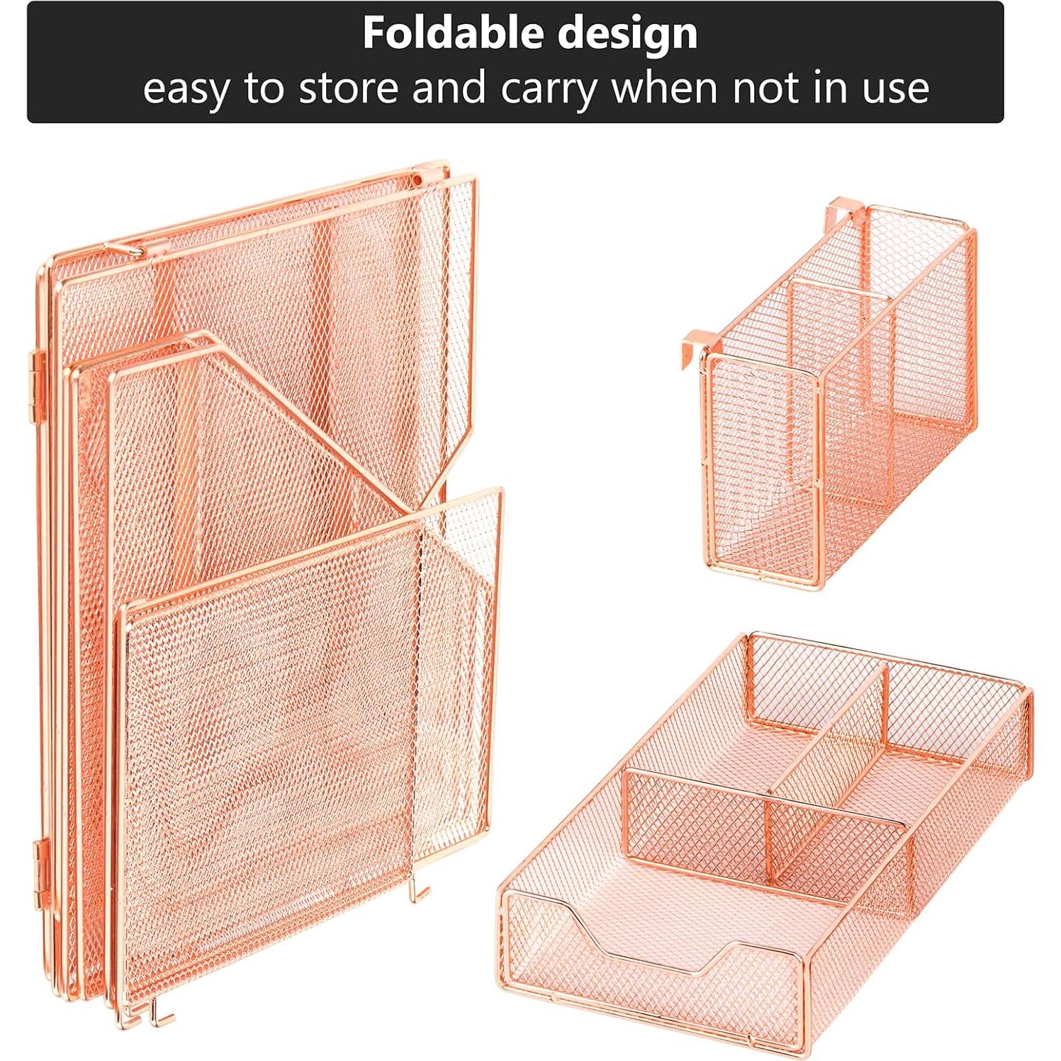 Organizador de Escritorio Topwey Oro Rosa con Cajón y Bandejas