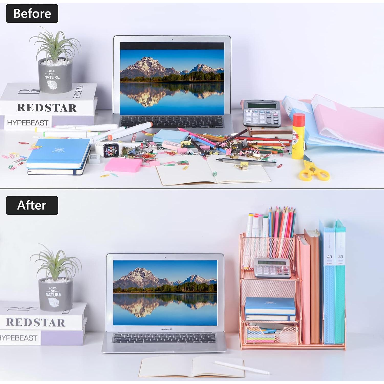 Organizador de Escritorio Topwey Oro Rosa con Cajón y Bandejas