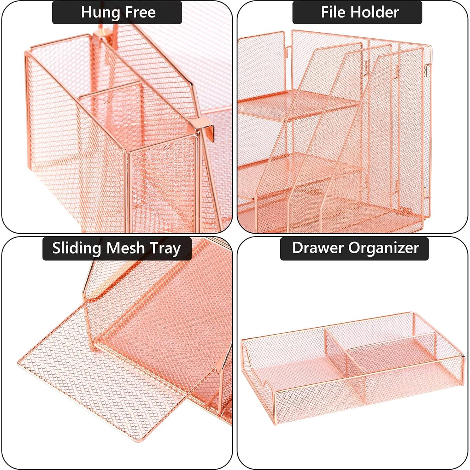 Organizador de Escritorio Topwey Oro Rosa con Cajón y Bandejas