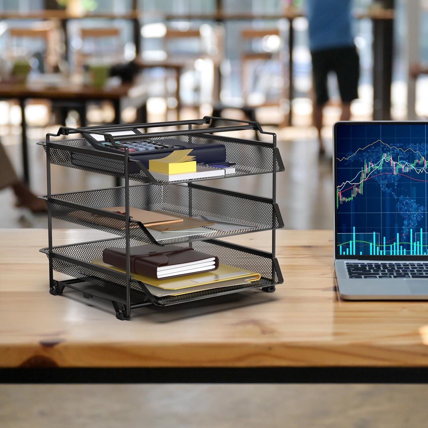 Organizador de Papel Apilable DecoBros 3 Niveles Negro