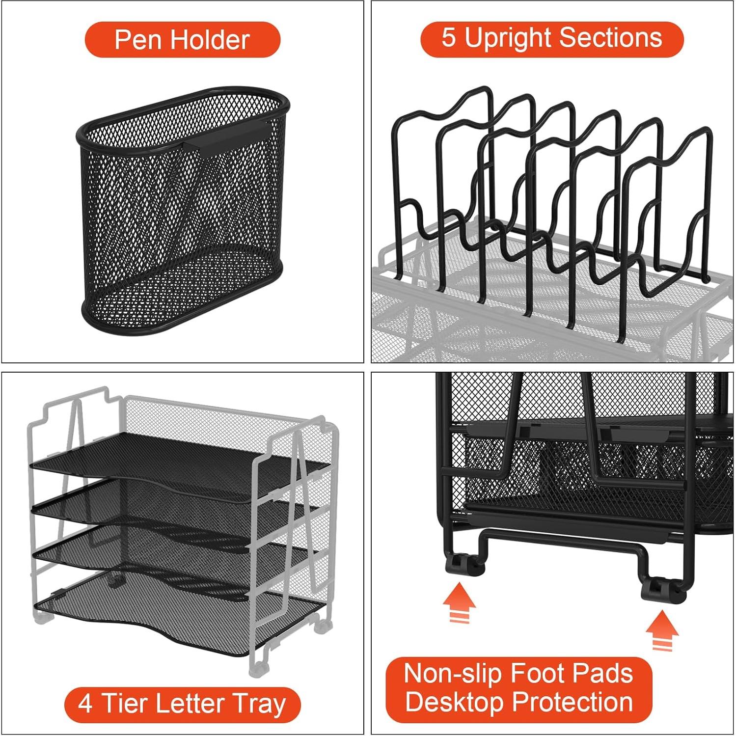Organizador de Escritorio BOHDK 4 Niveles con Cajón Negro