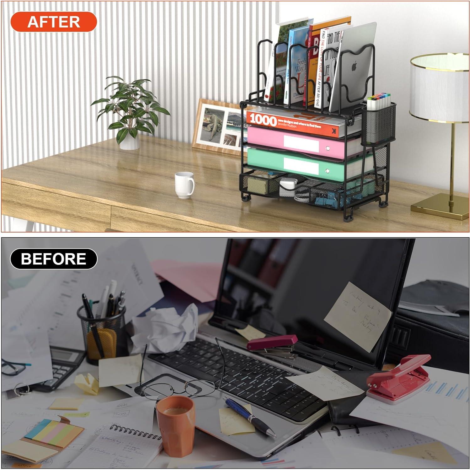 Organizador de Escritorio BOHDK 4 Niveles con Cajón Negro