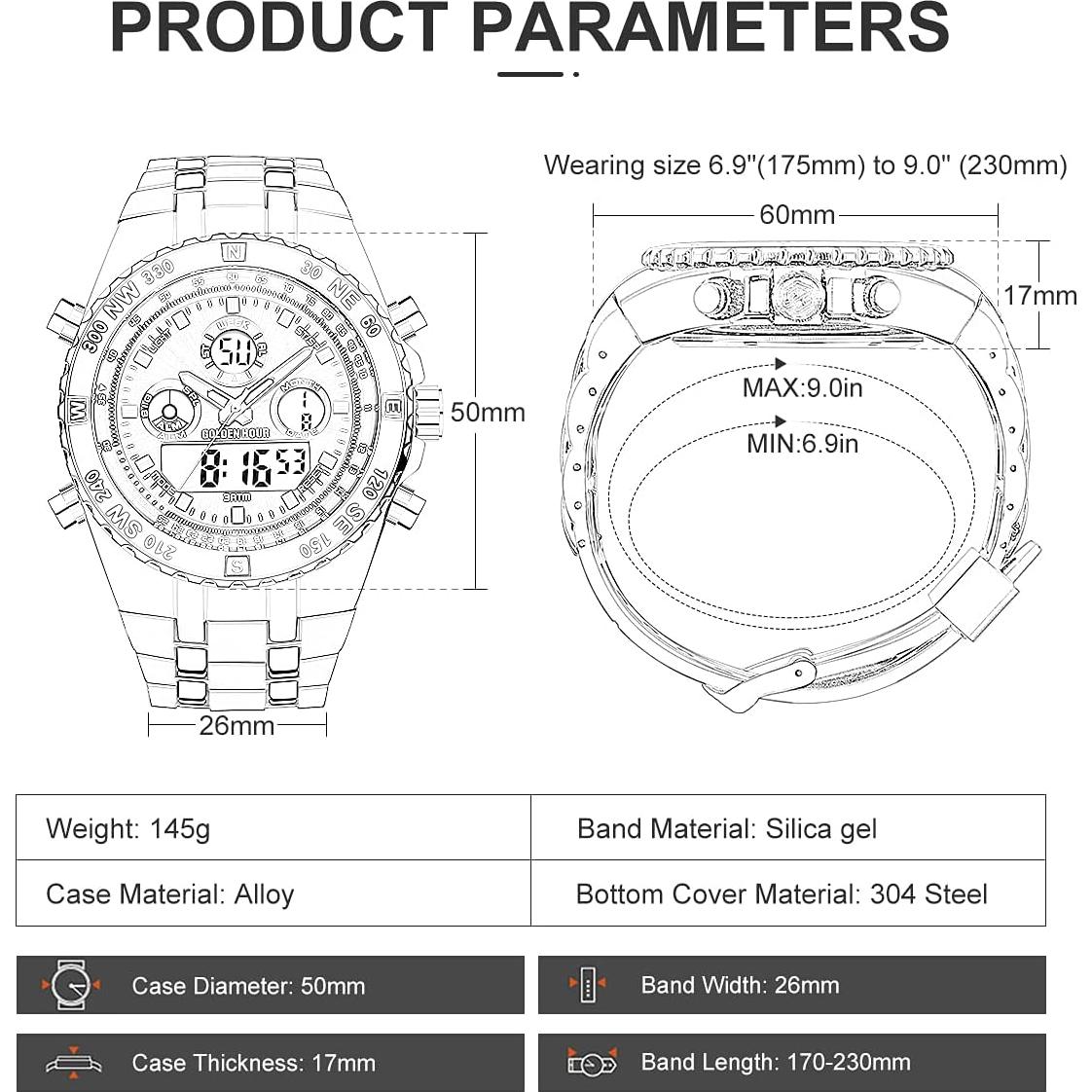 Reloj Militar Deportivo GOLDEN HOUR GH-124 3ATM Digital