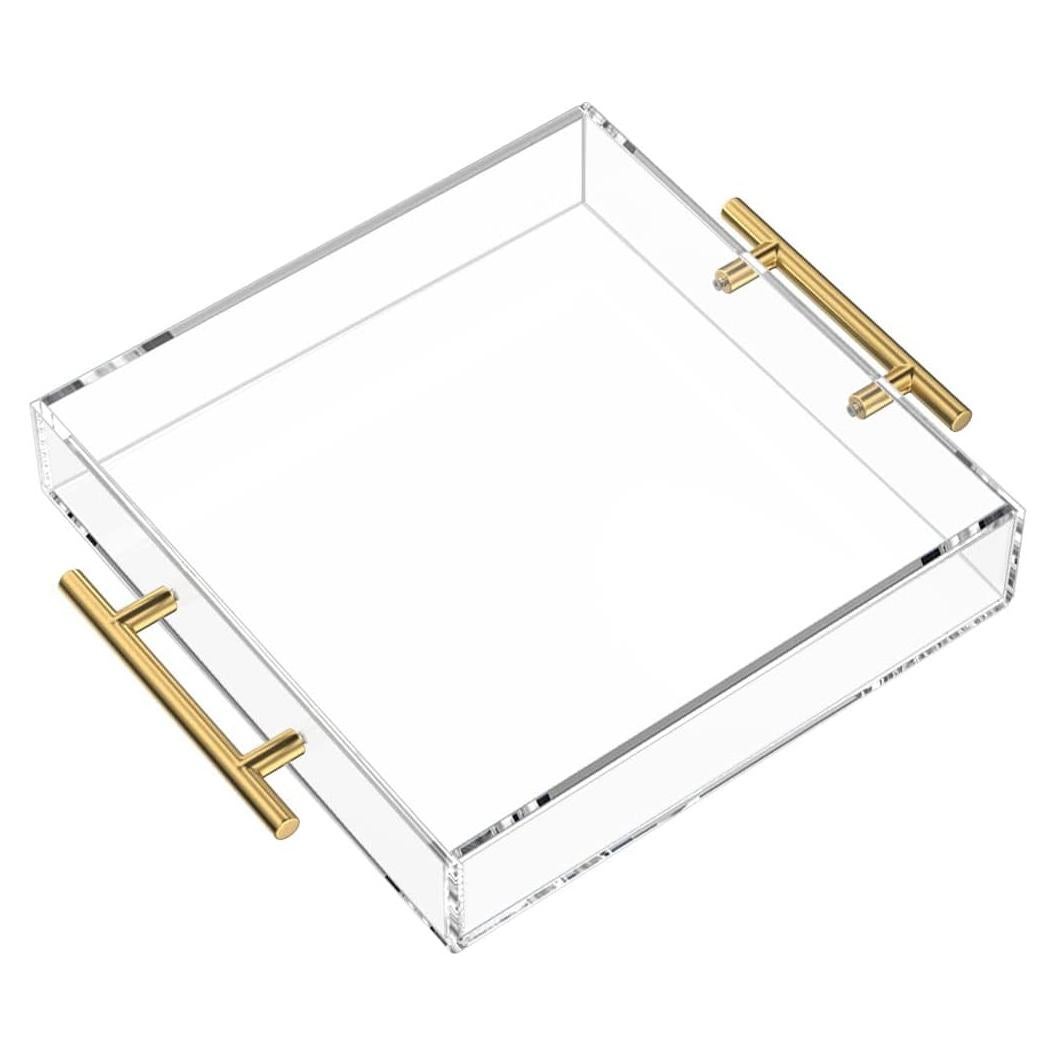 Bandeja de Servicio Acrílica NIUBEE 30x30 cm con Mangos Dorados